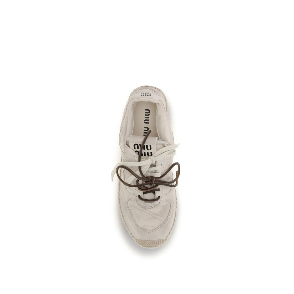 Miu Miu Beige Cotton Platform Sneakers