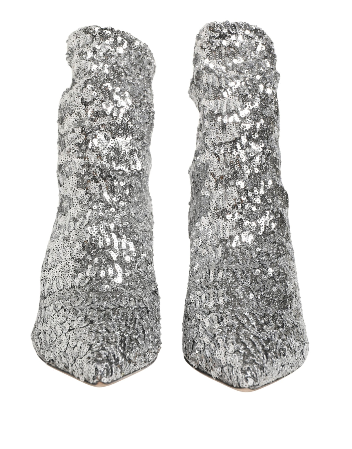 Dolce & Gabbana Silver Sequined Short Boots Stretch Shoes