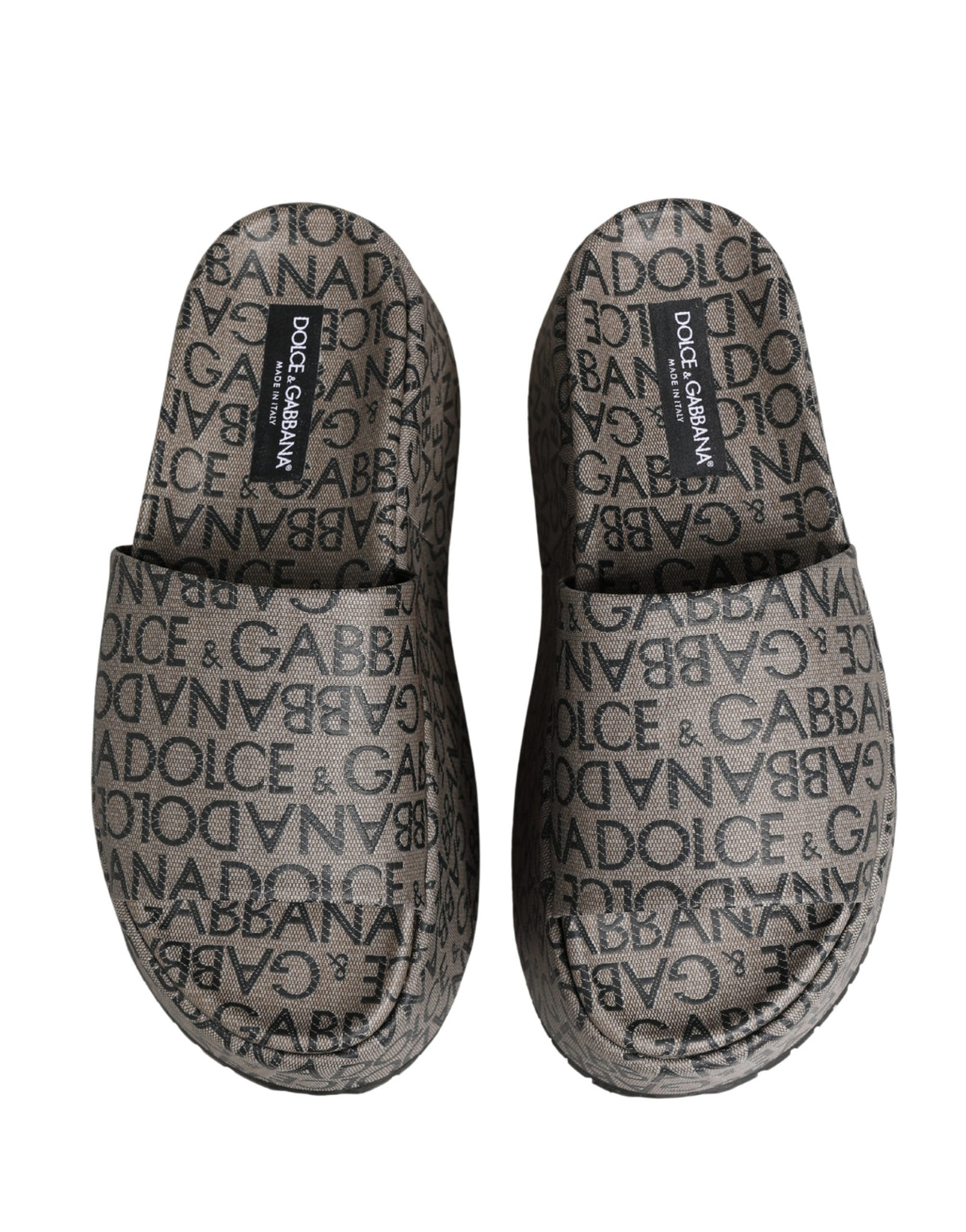Dolce & Gabbana Gray Leather Monogram Logo Sandals Shoes
