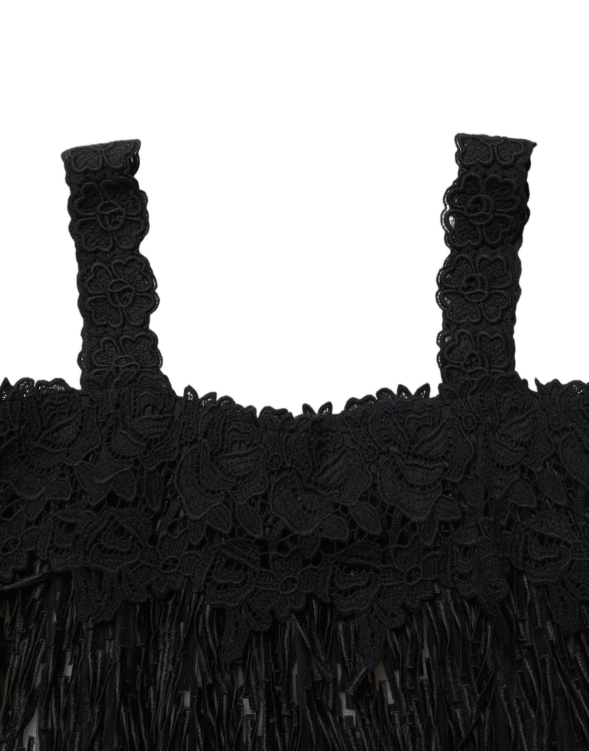 Dolce & Gabbana Black Viscose Fringed Sleeveless Mini Dress