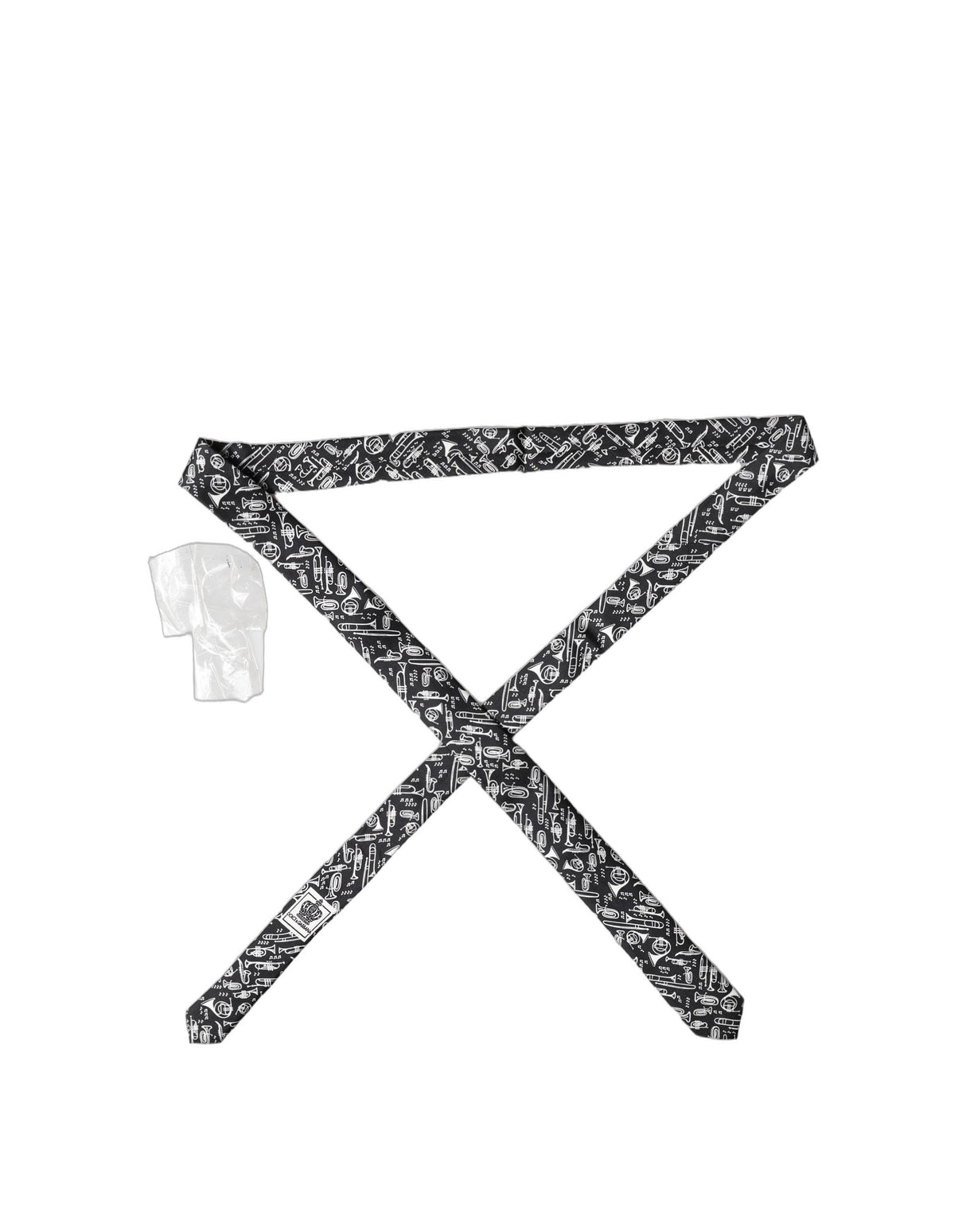 Dolce & Gabbana Black Trumpet Print Silk Adjustable Men Tied Necktie Tie