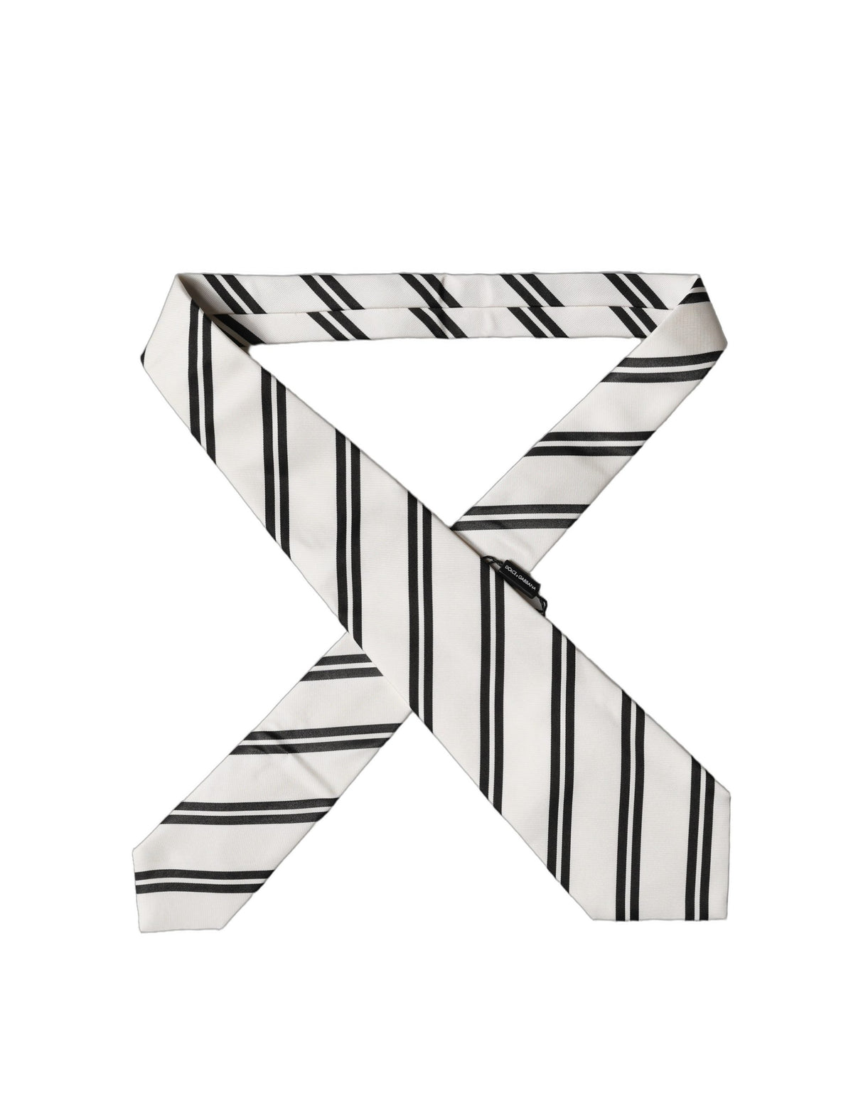 Dolce & Gabbana White Black Stripes Silk Adjustable Women Necktie Tie