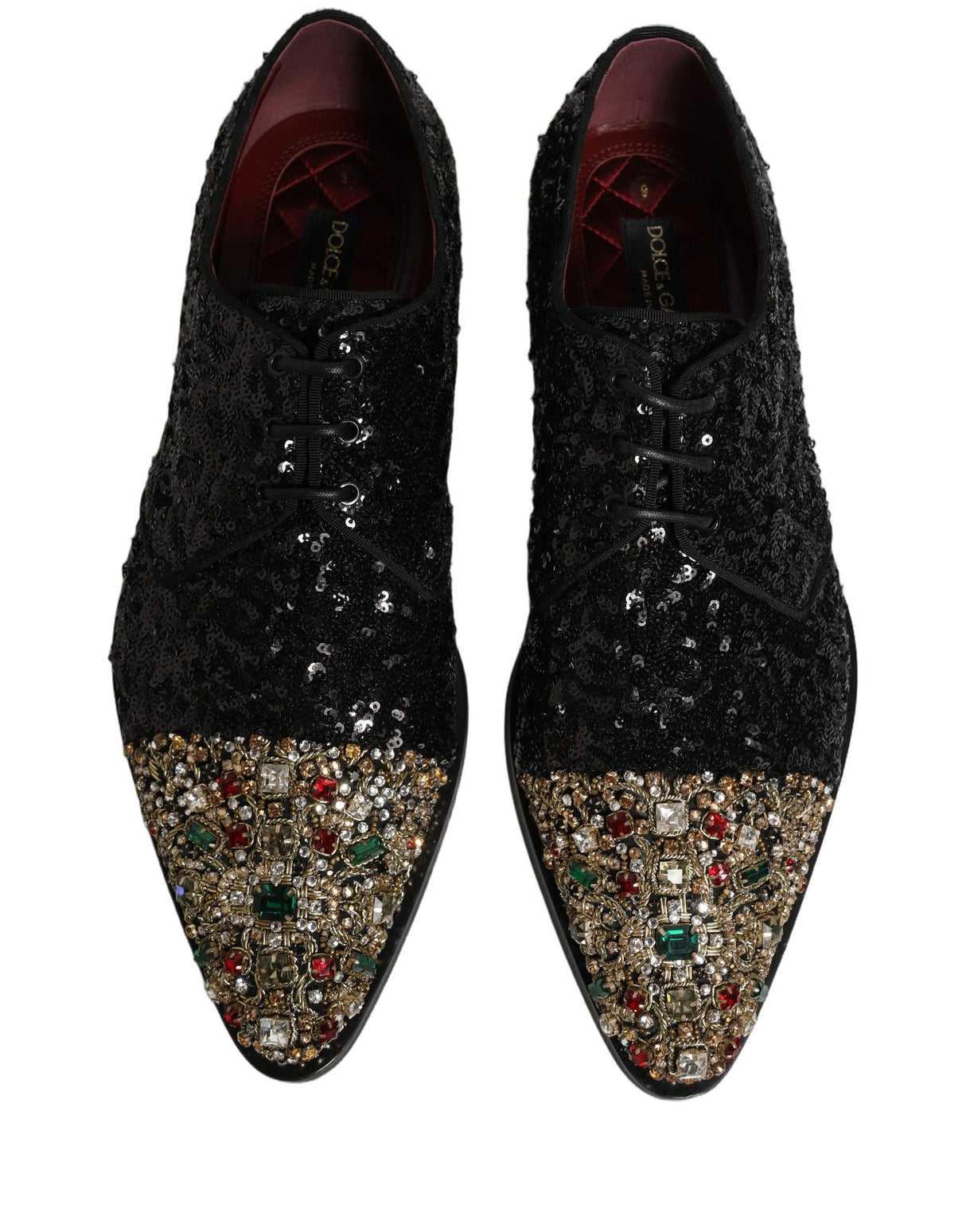 Dolce & Gabbana Black Sequin Embellished Men Derby Dress Shoes