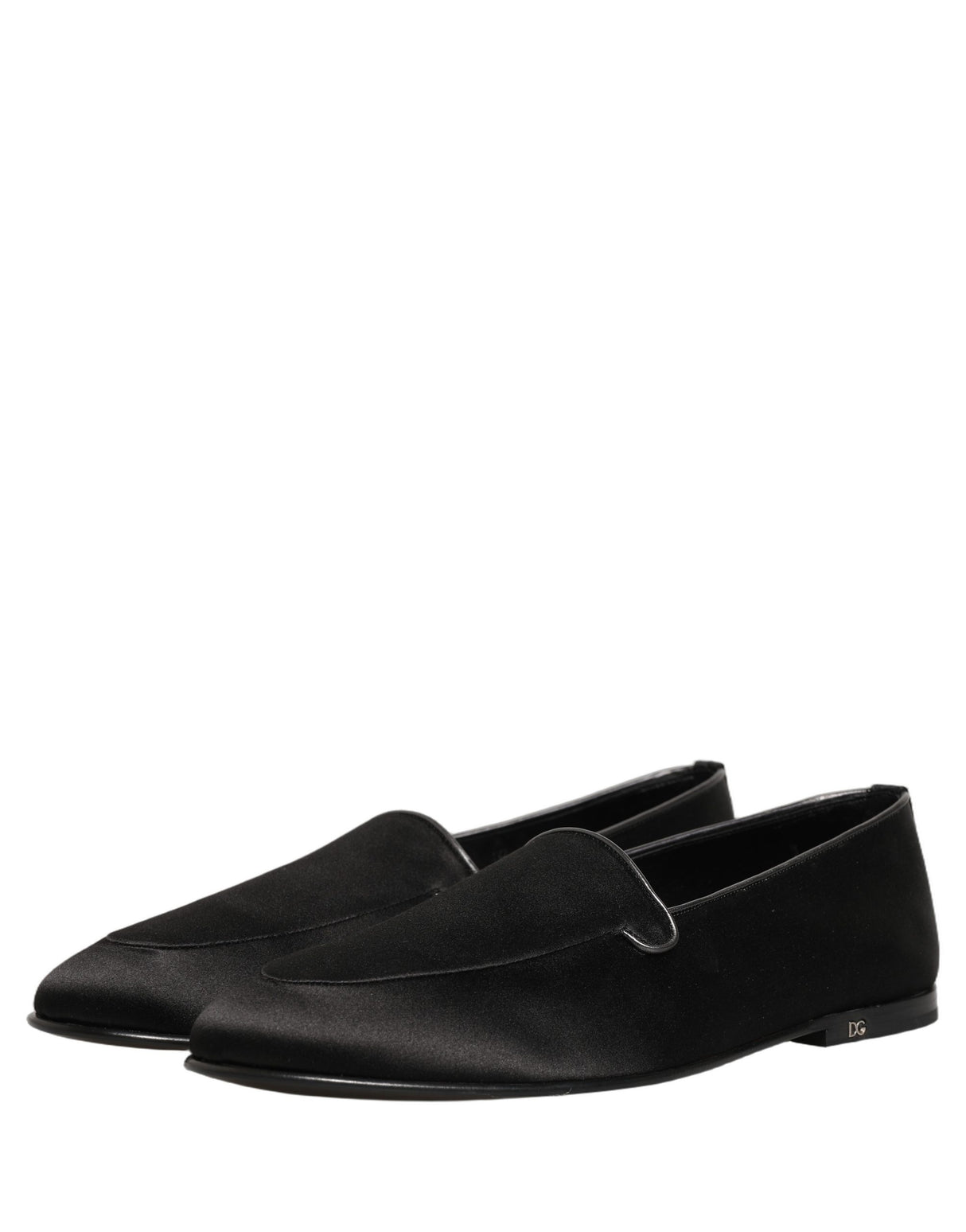 Dolce & Gabbana Black Satin Logo Slip On Flats Loafers Shoes