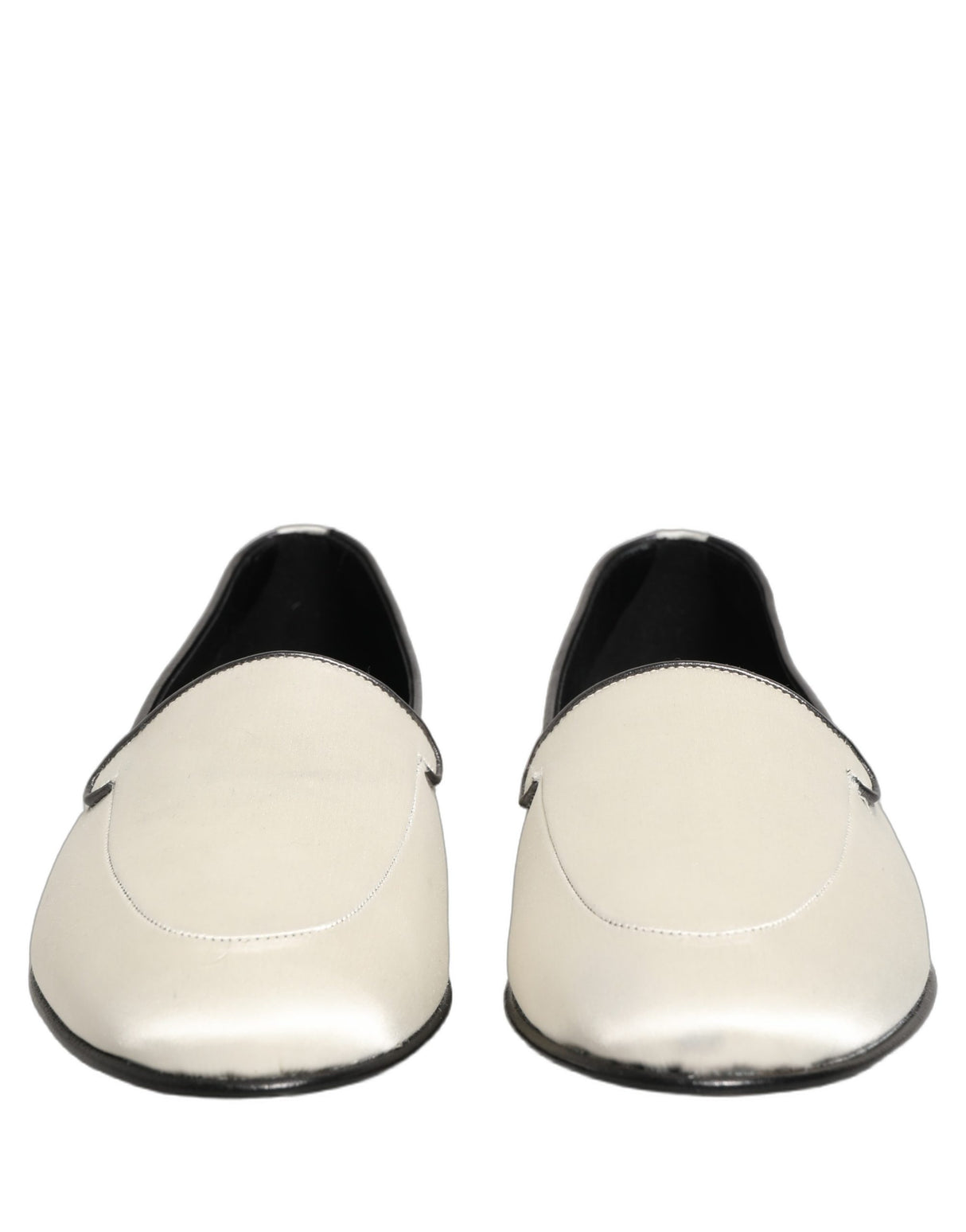 Dolce & Gabbana White Satin Logo Slip On Flats Loafers Shoes