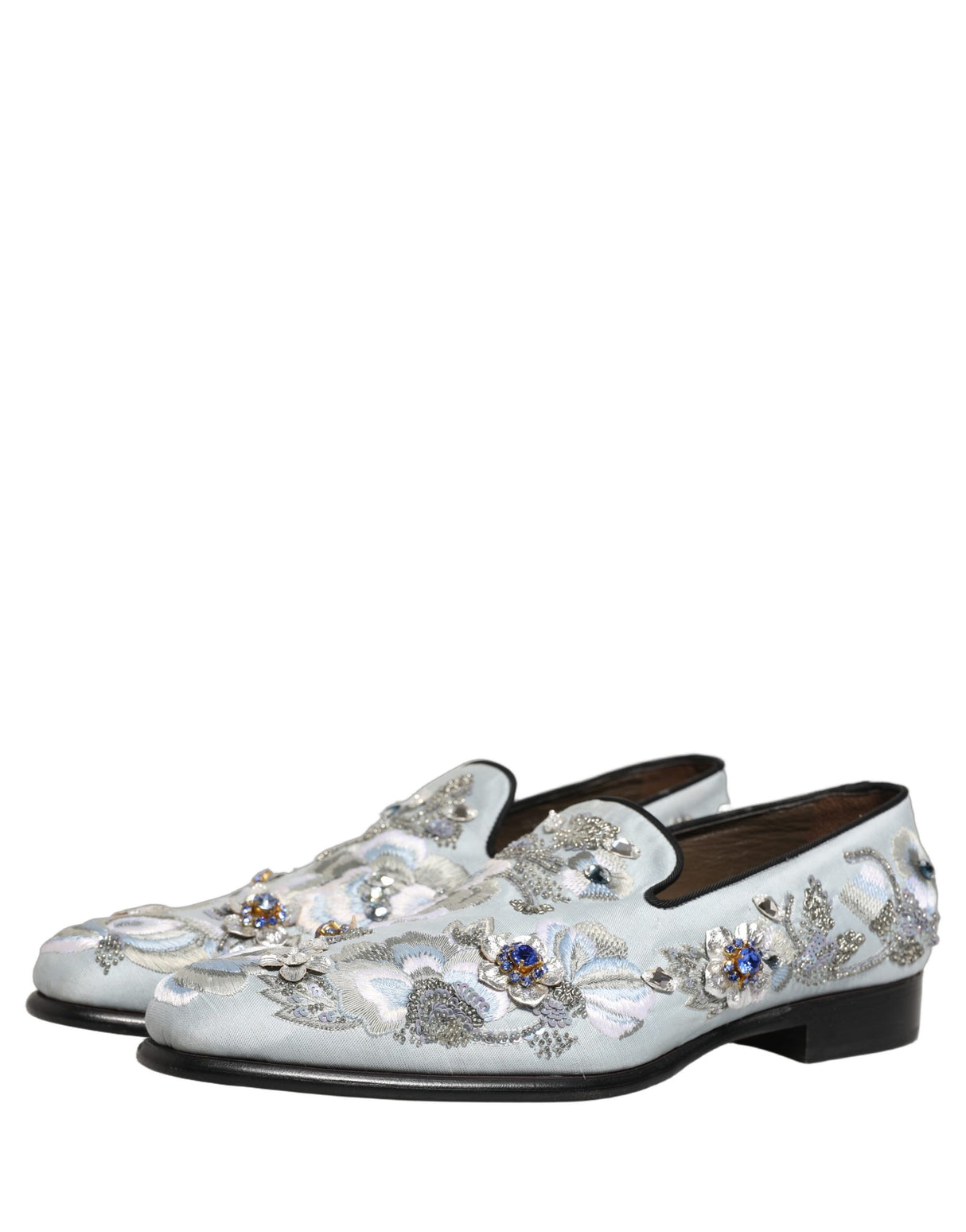 Dolce & Gabbana White Floral Embellished Men Loafers Shoes