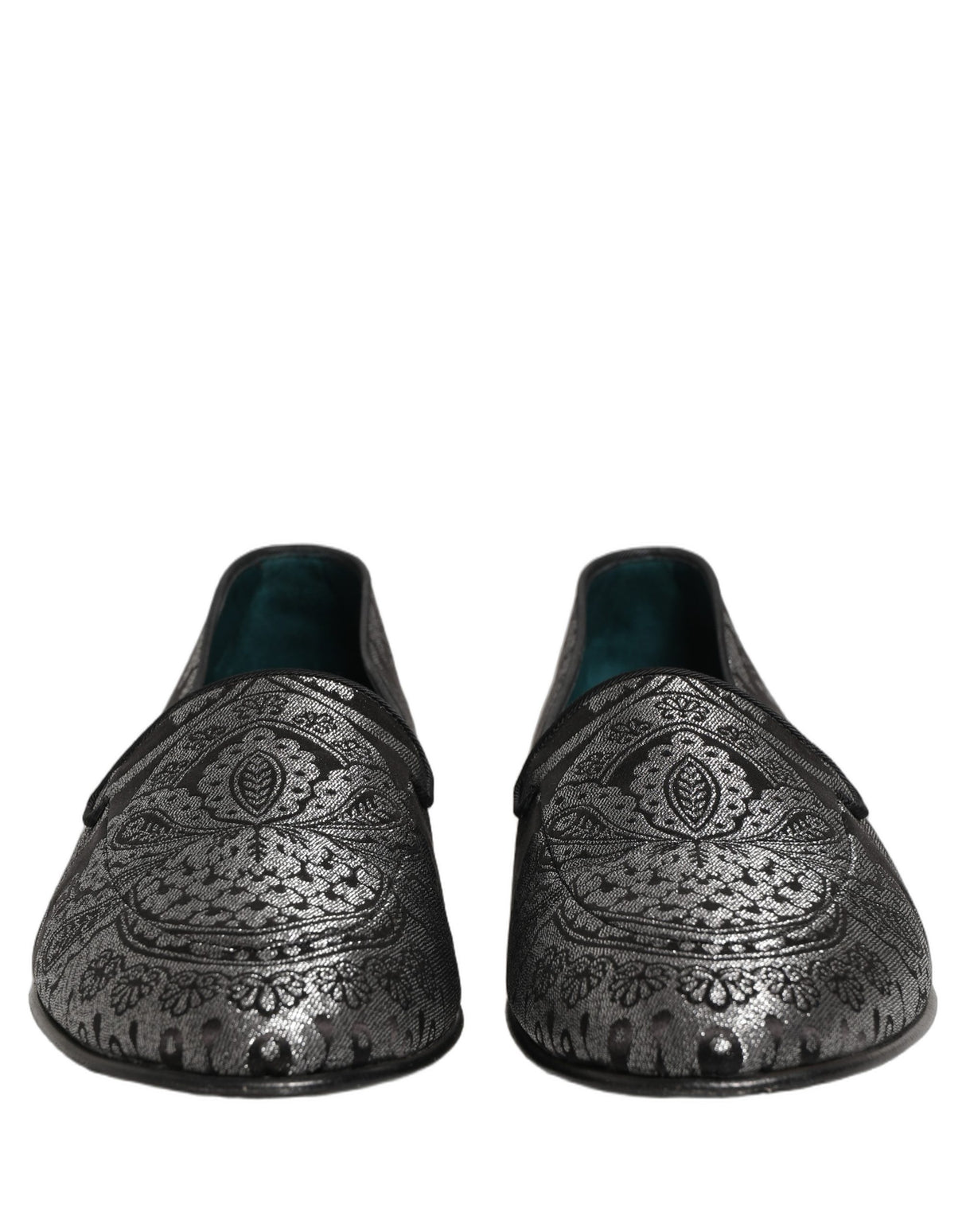 Dolce & Gabbana Silver Jacquard Leather Slip On Loafers Shoes