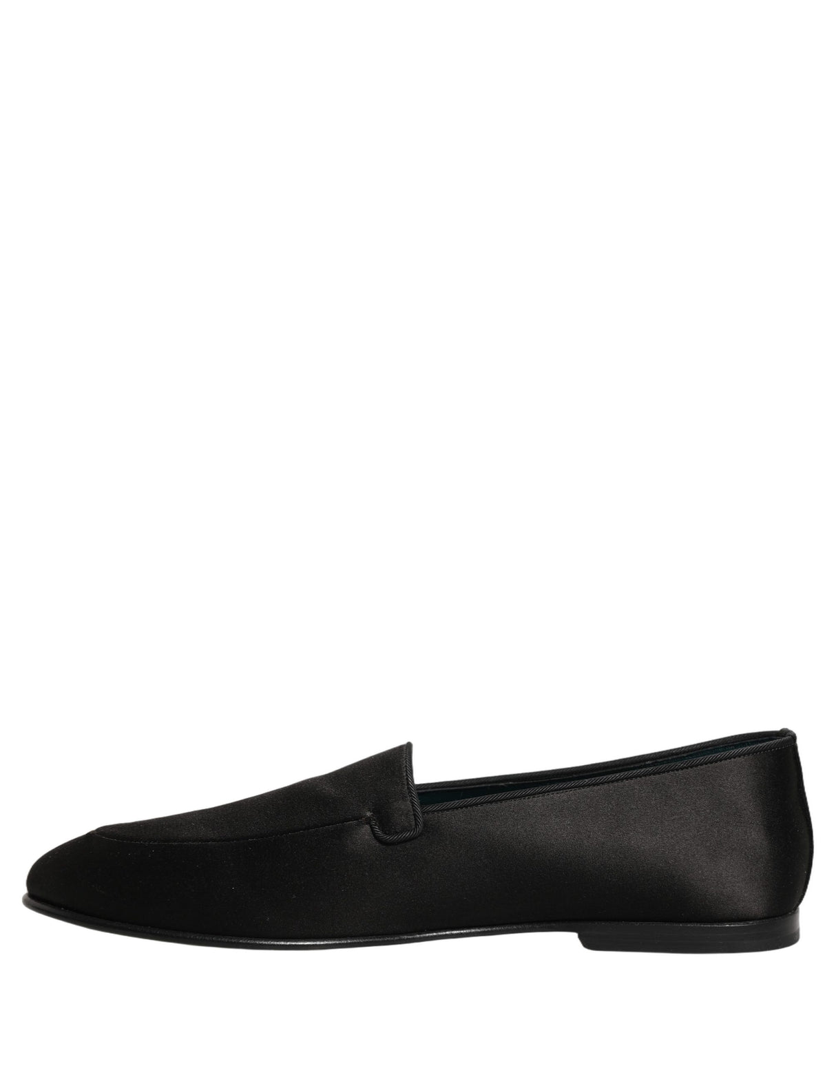 Dolce & Gabbana Black Satin Logo Slip On Flats Loafers Shoes