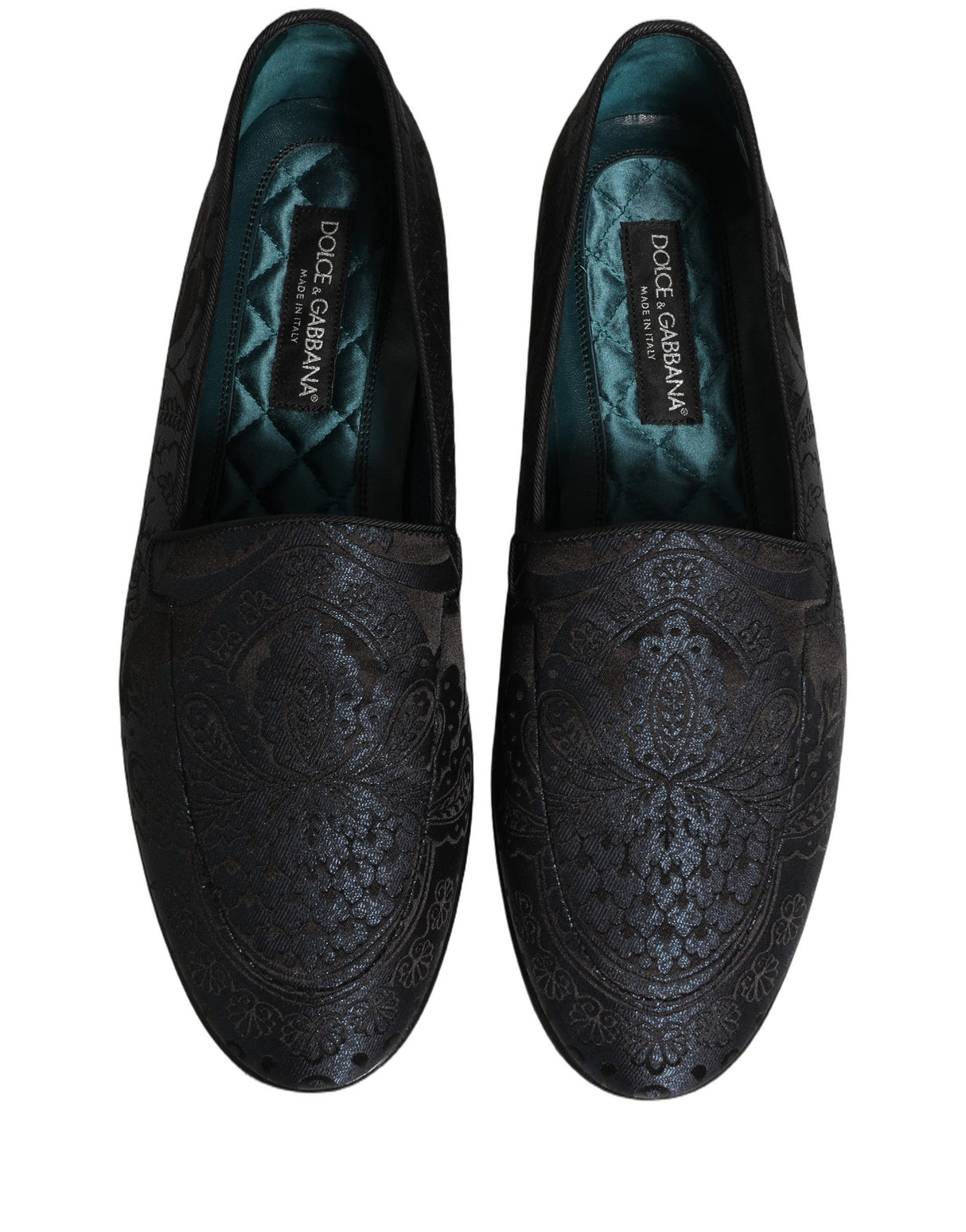 Dolce & Gabbana Blue Jacquard Leather Slip On Loafers Shoes