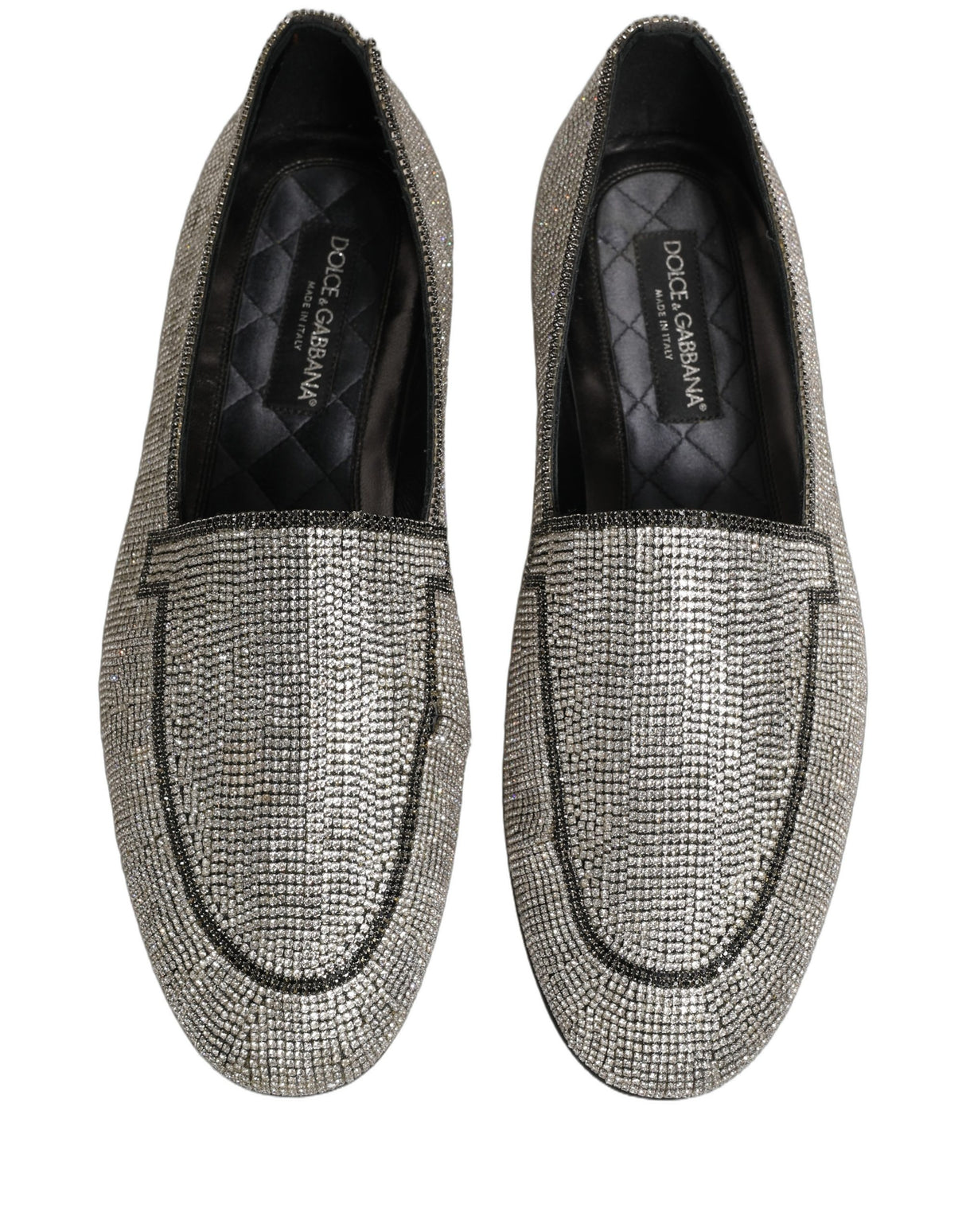 Dolce & Gabbana Silver Crystal Embellished Men Loafers Shoes