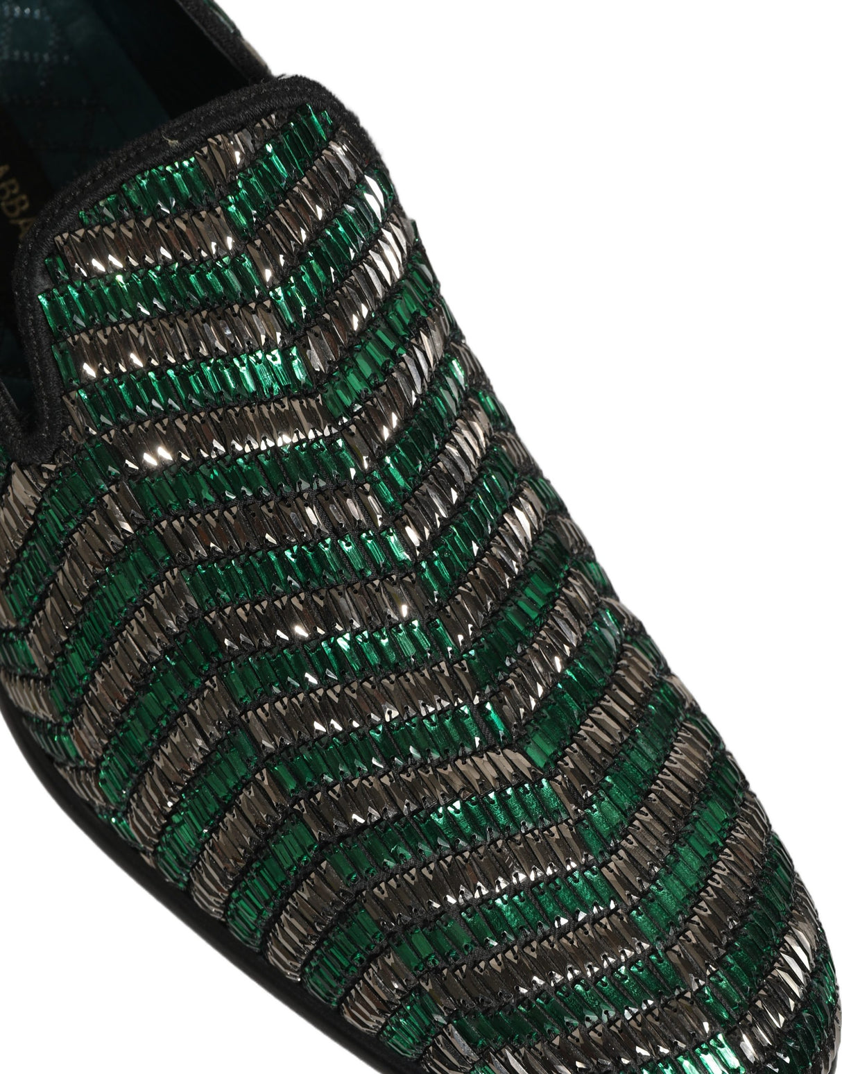 Dolce & Gabbana Silver Green Embellished Dress Loafers Shoes