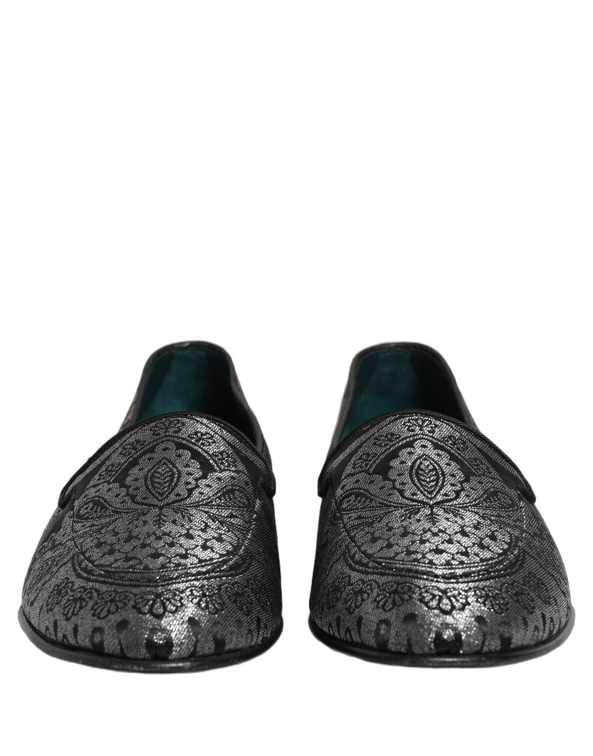 Dolce & Gabbana Silver Jacquard Leather Slip On Loafers Shoes