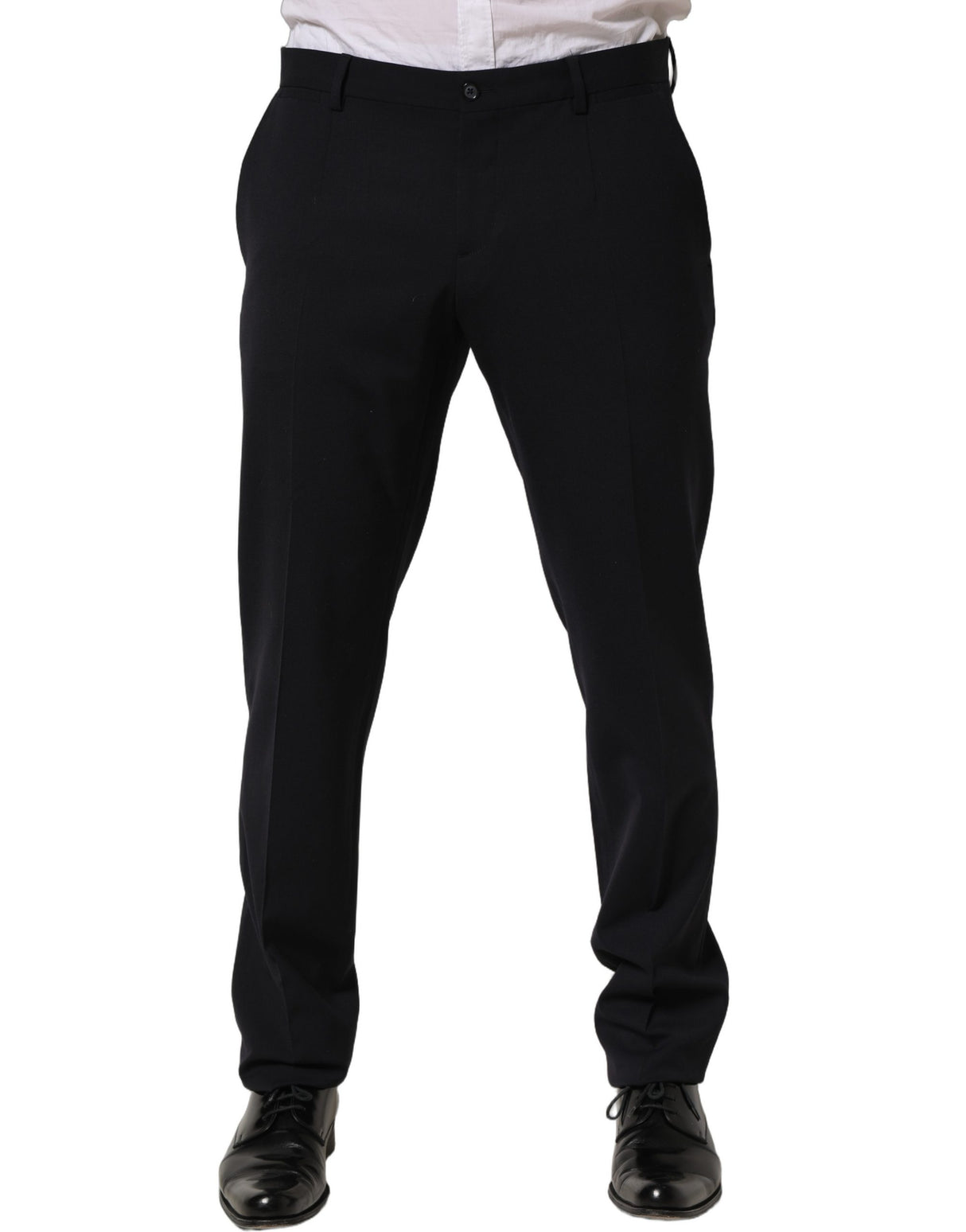 Dolce & Gabbana Black Wool Tapered Leg Dress Trouser Pants