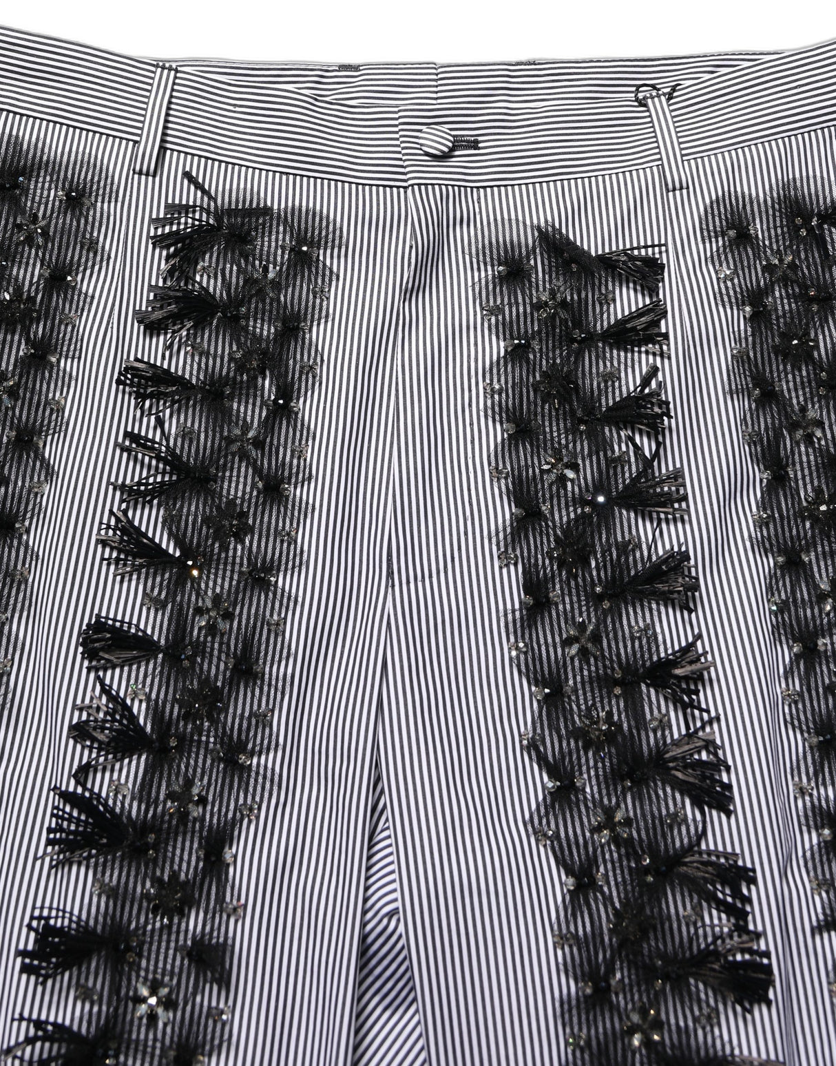 Dolce & Gabbana BlackGray Pinstripe Embellished Trouser Pants