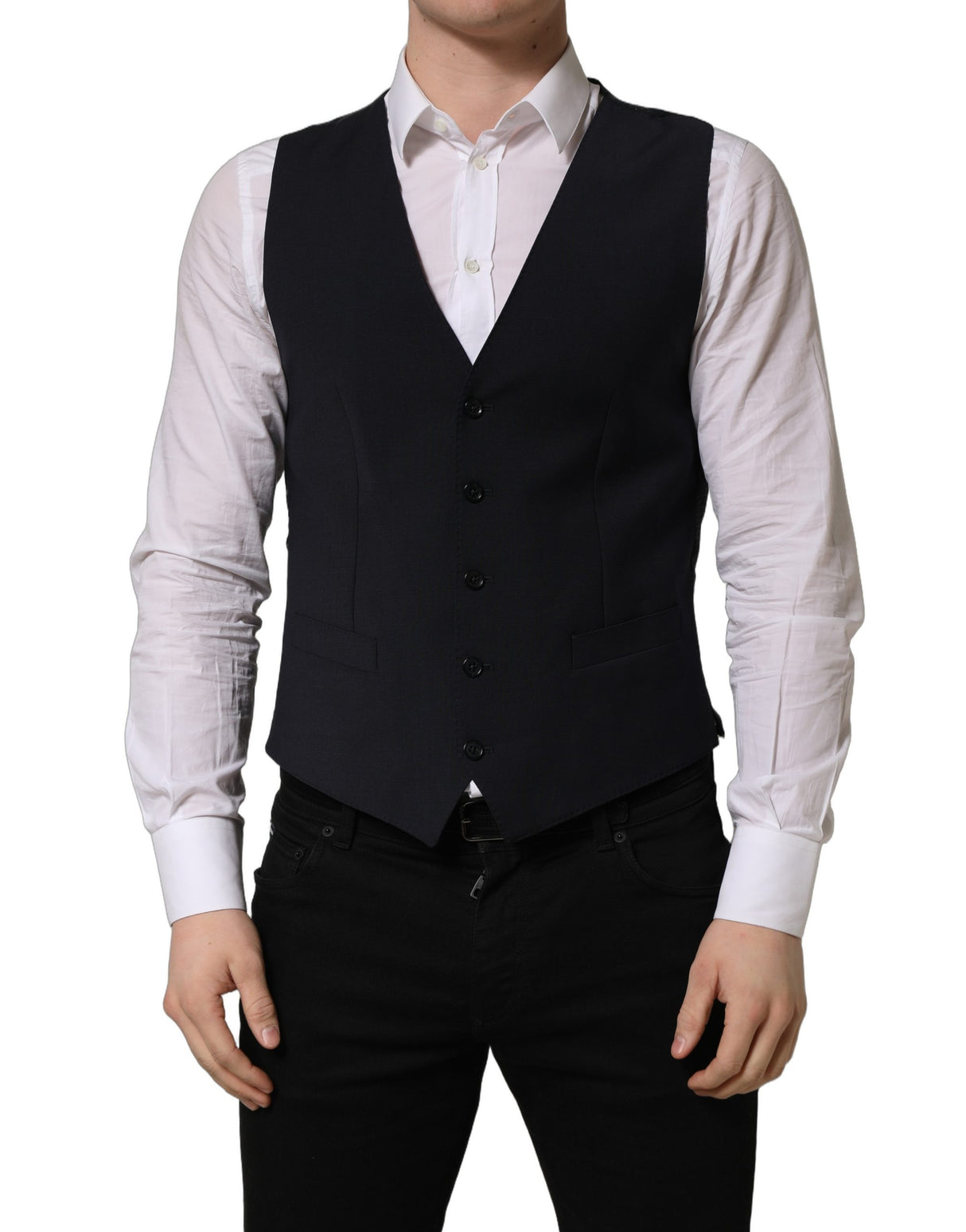 Dolce & Gabbana Black Wool Single Breasted Waistcoat Vest