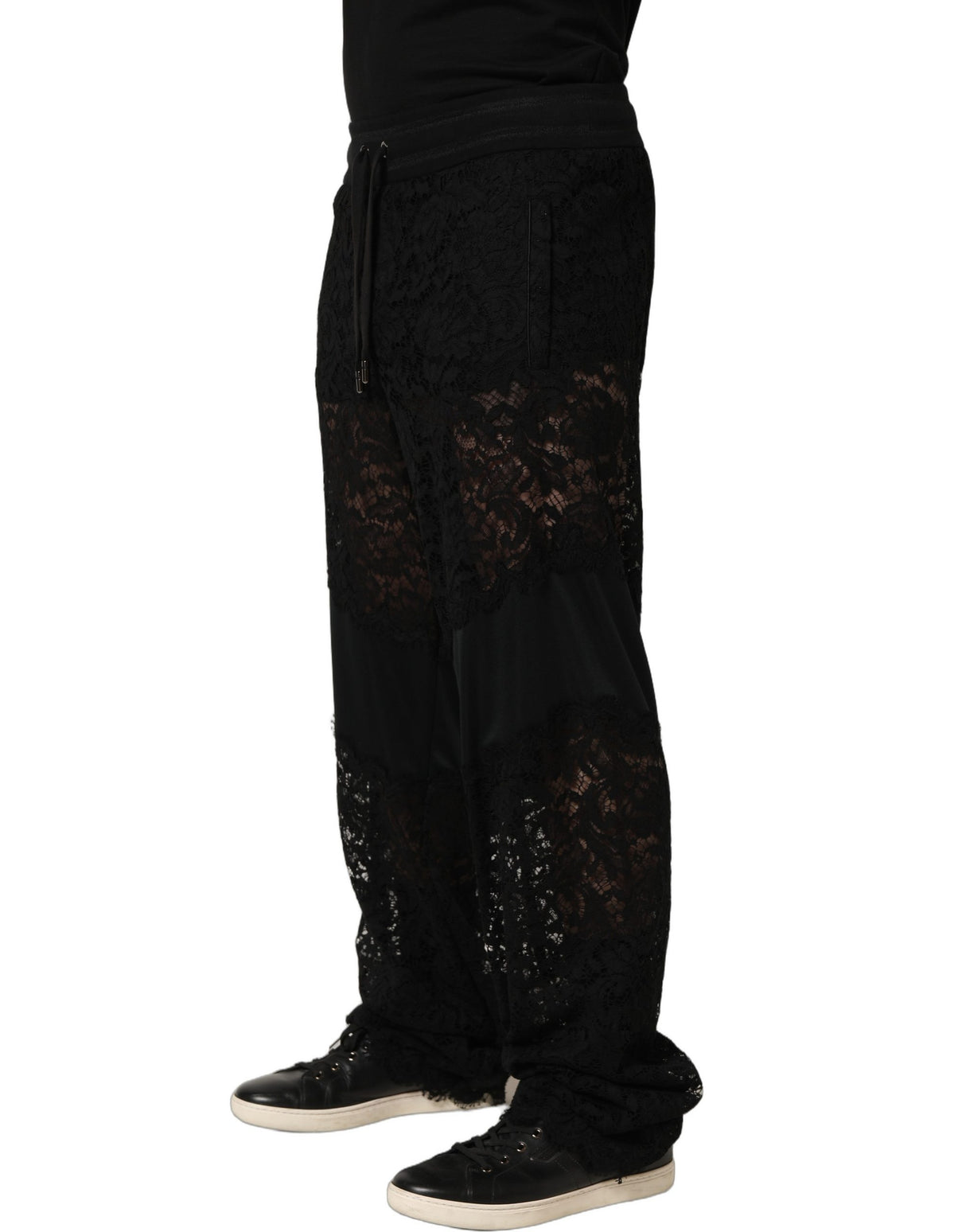 Dolce & Gabbana Black Lace Mid Waist Jogger Men Trouser Pants