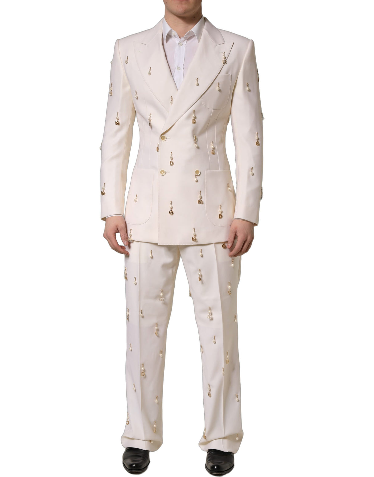Dolce & Gabbana White Wool Slim Fit Formal 2 Piece Men Suit