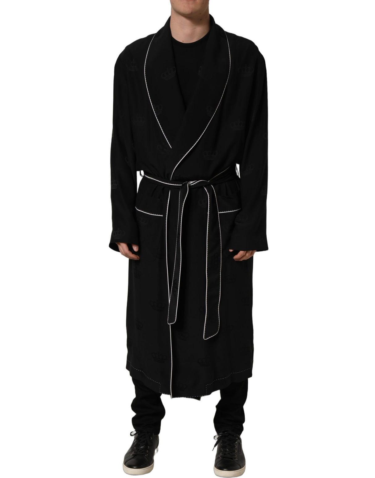 Dolce & Gabbana Black 100% Silk Robe Men Wrap Coat Jacket
