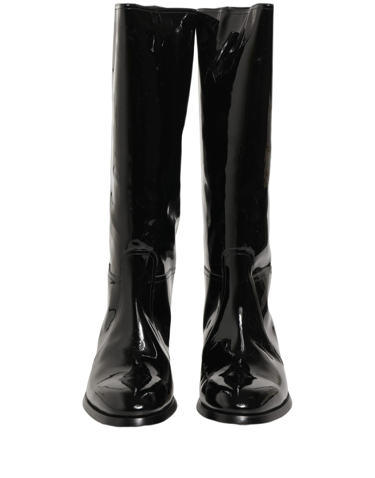 Dolce & Gabbana Black Leather Knee High Heels Boots Shoes