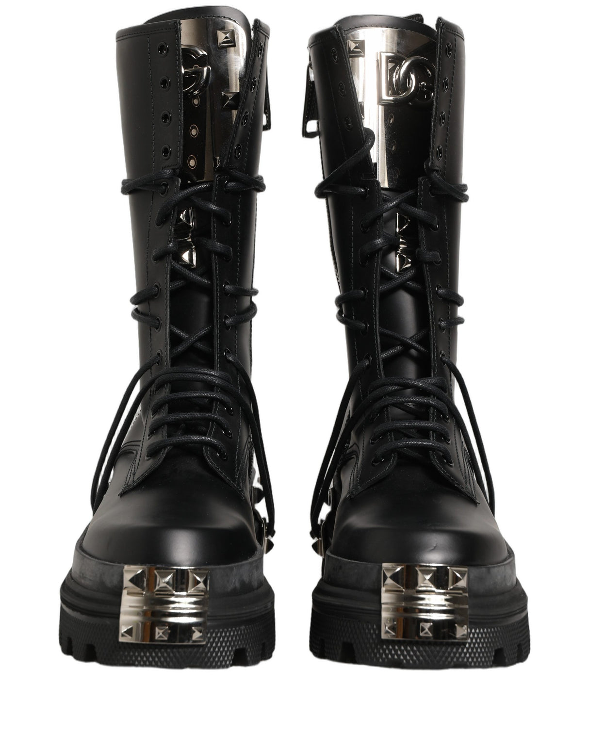 Dolce & Gabbana Black Stud Platform Combat High Boots Shoes