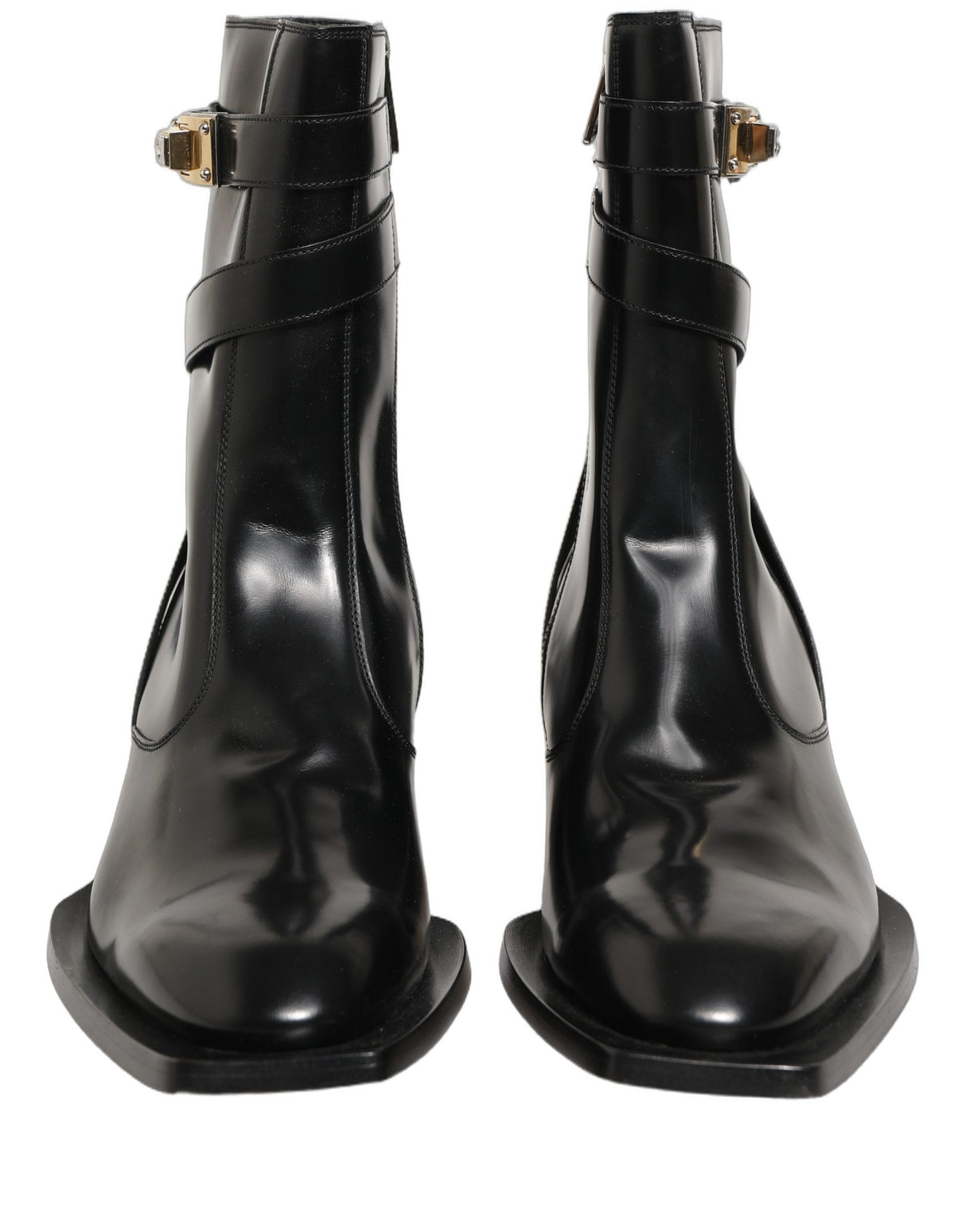 Dolce & Gabbana Black Leather DG Plaque Mid Calf Boots Shoes