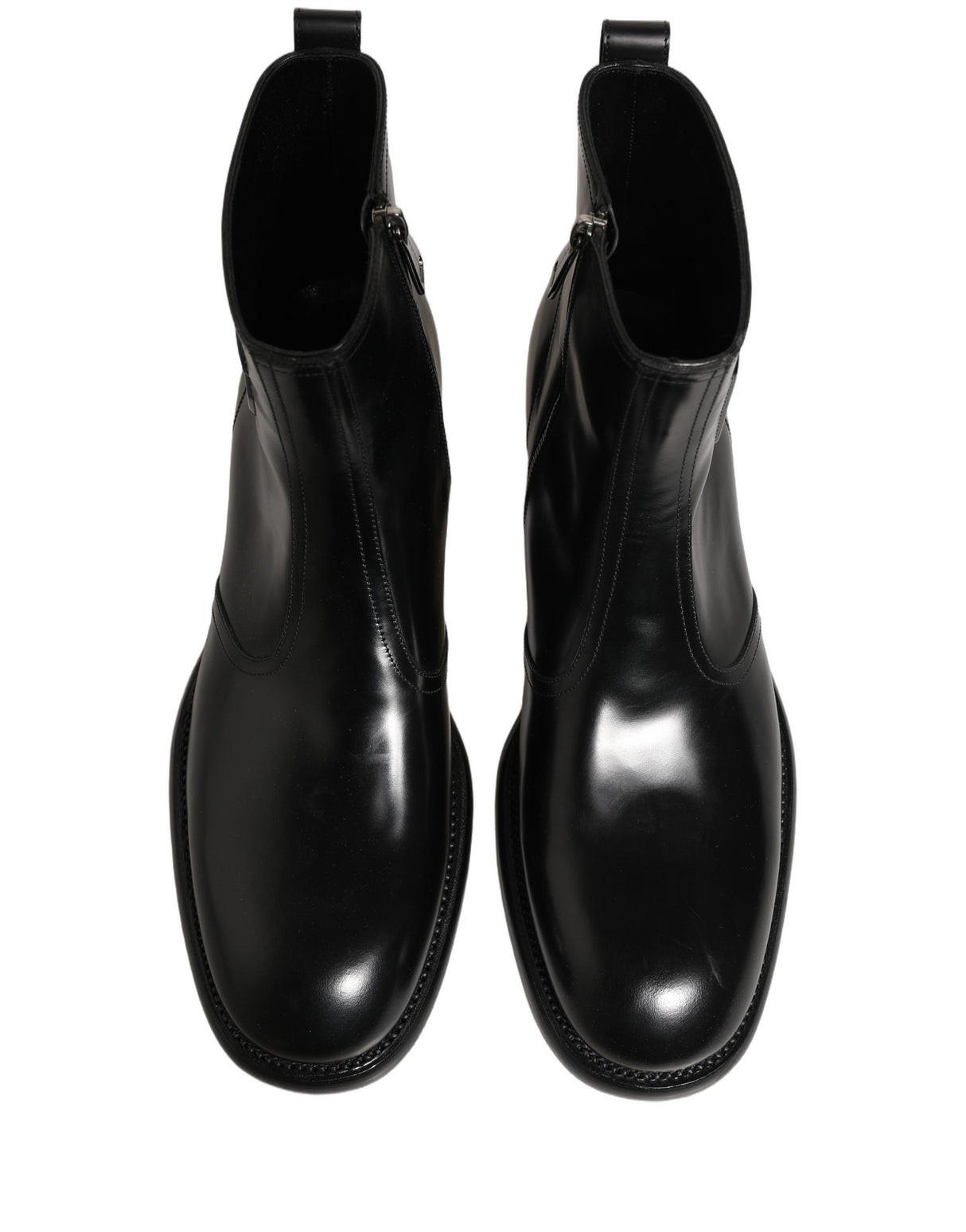 Dolce & Gabbana Black Leather Embossed Logo Ankle Boots Shoes