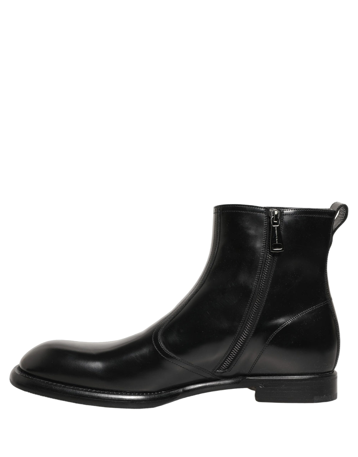 Dolce & Gabbana Black Leather Embossed Logo Ankle Boots Shoes