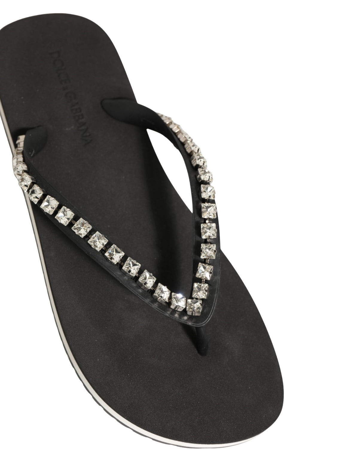 Dolce & Gabbana Black Embellished Rubber Flip Flops Men Shoes