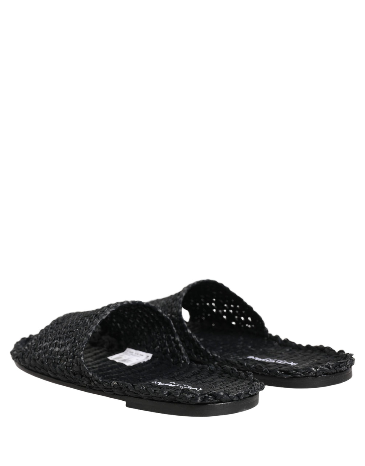 Dolce & Gabbana Black Straw Raffia Slides Sandals Flats Shoes