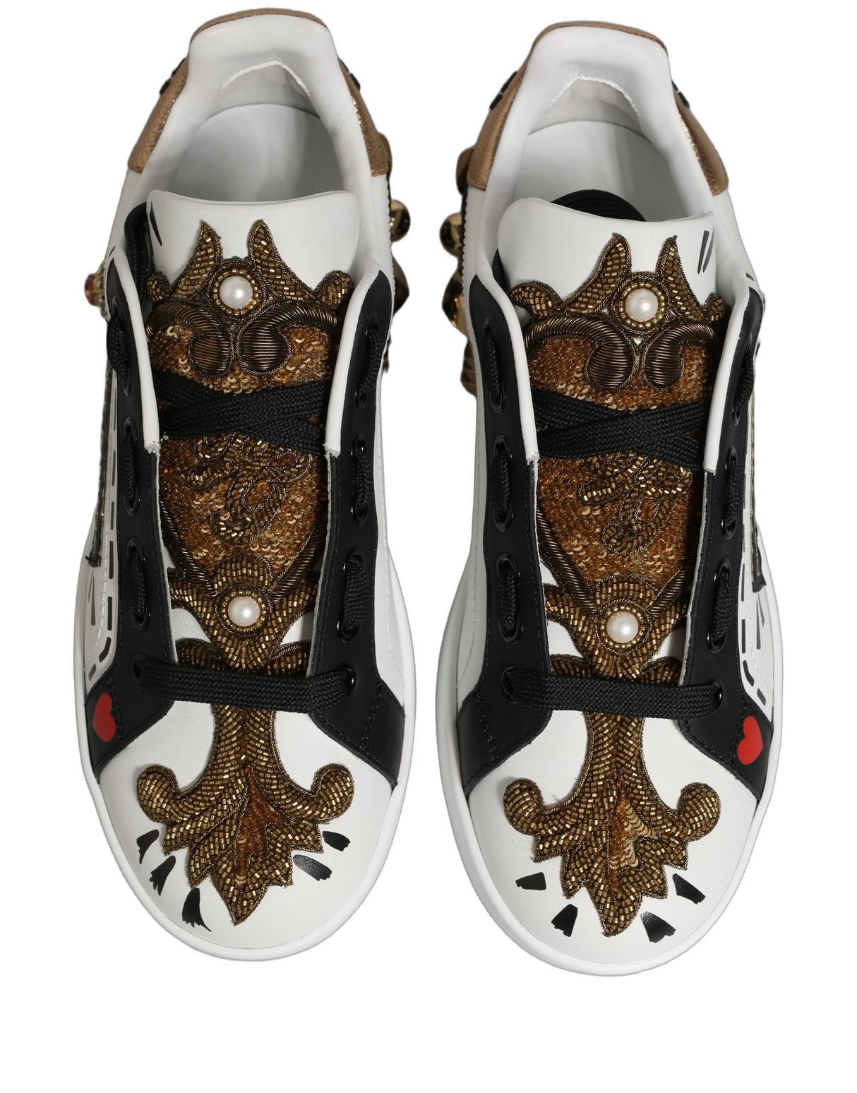Dolce & Gabbana White Gold Studded Portofino Sneakers Shoes
