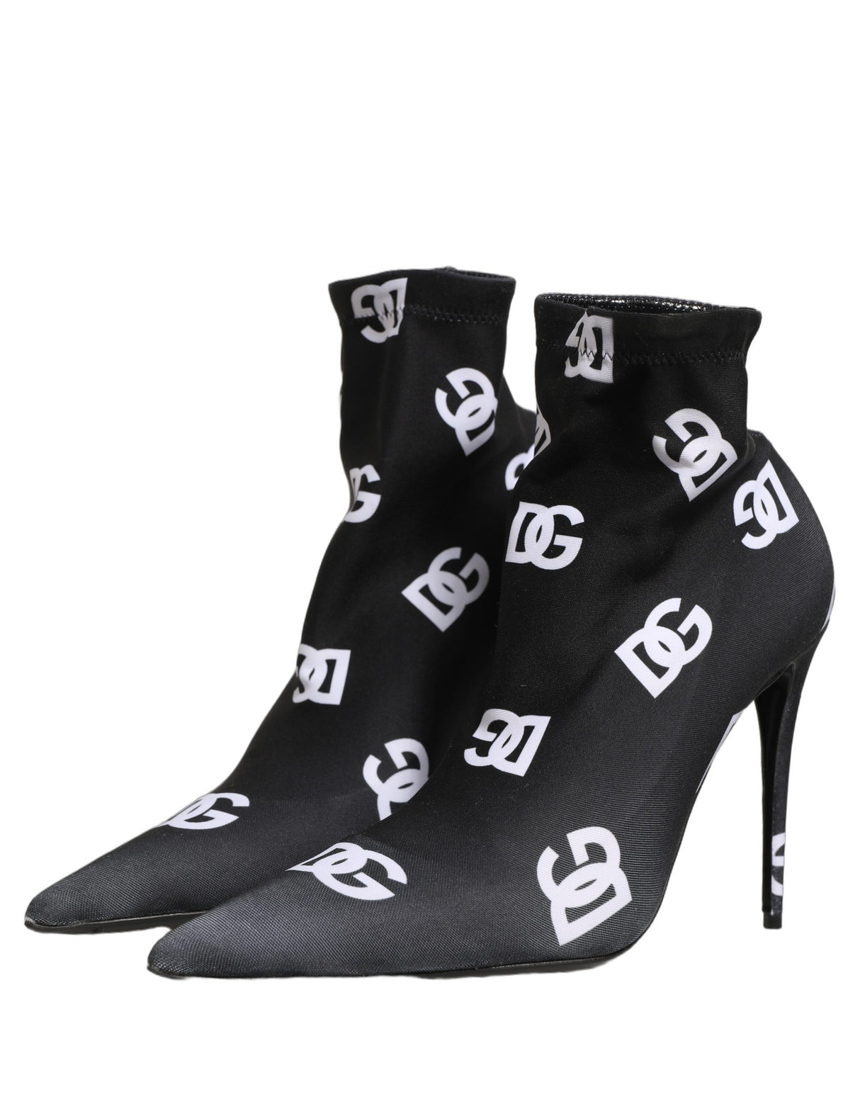 Dolce & Gabbana Black Logo Stretch Heels Ankle Boots Shoes