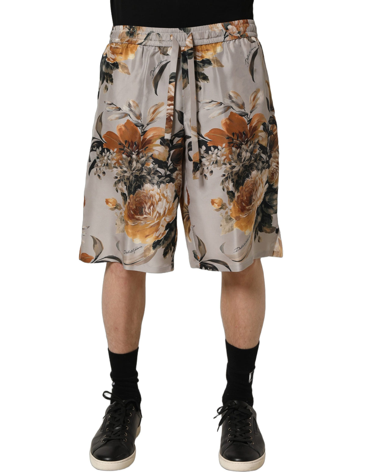 Dolce & Gabbana Beige Floral Print Silk Men Bermuda Shorts
