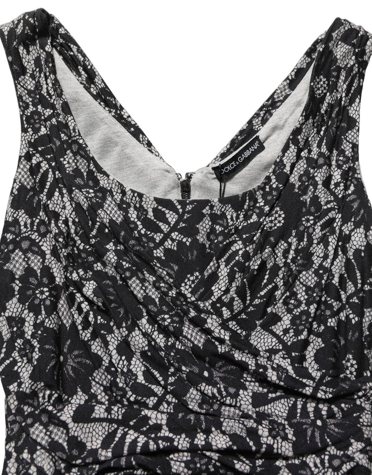 Dolce & Gabbana Black White Floral Lace Sleeveless Midi Dress
