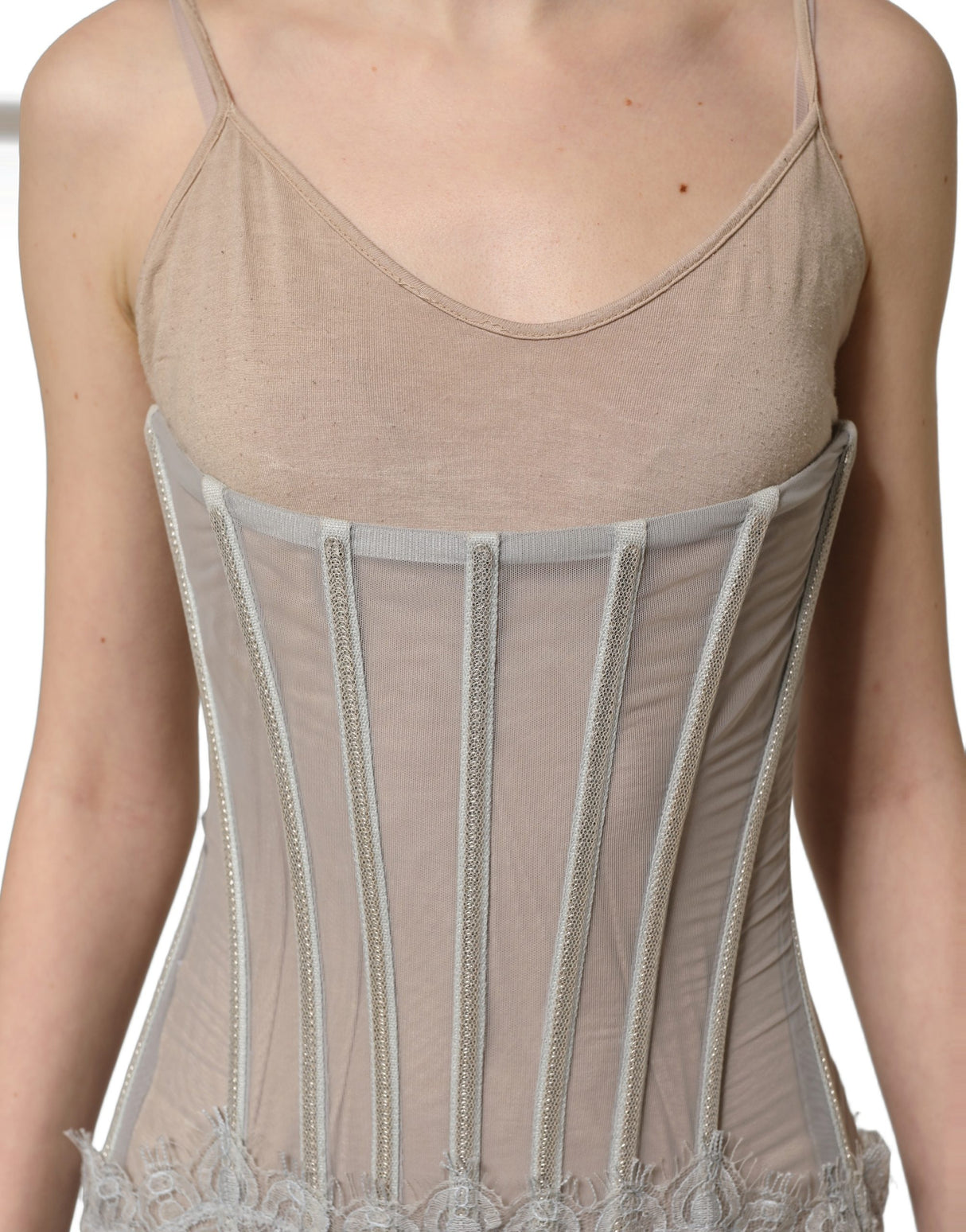 Dolce & Gabbana Gray Lace Corset Style Bodice Maxi Dress