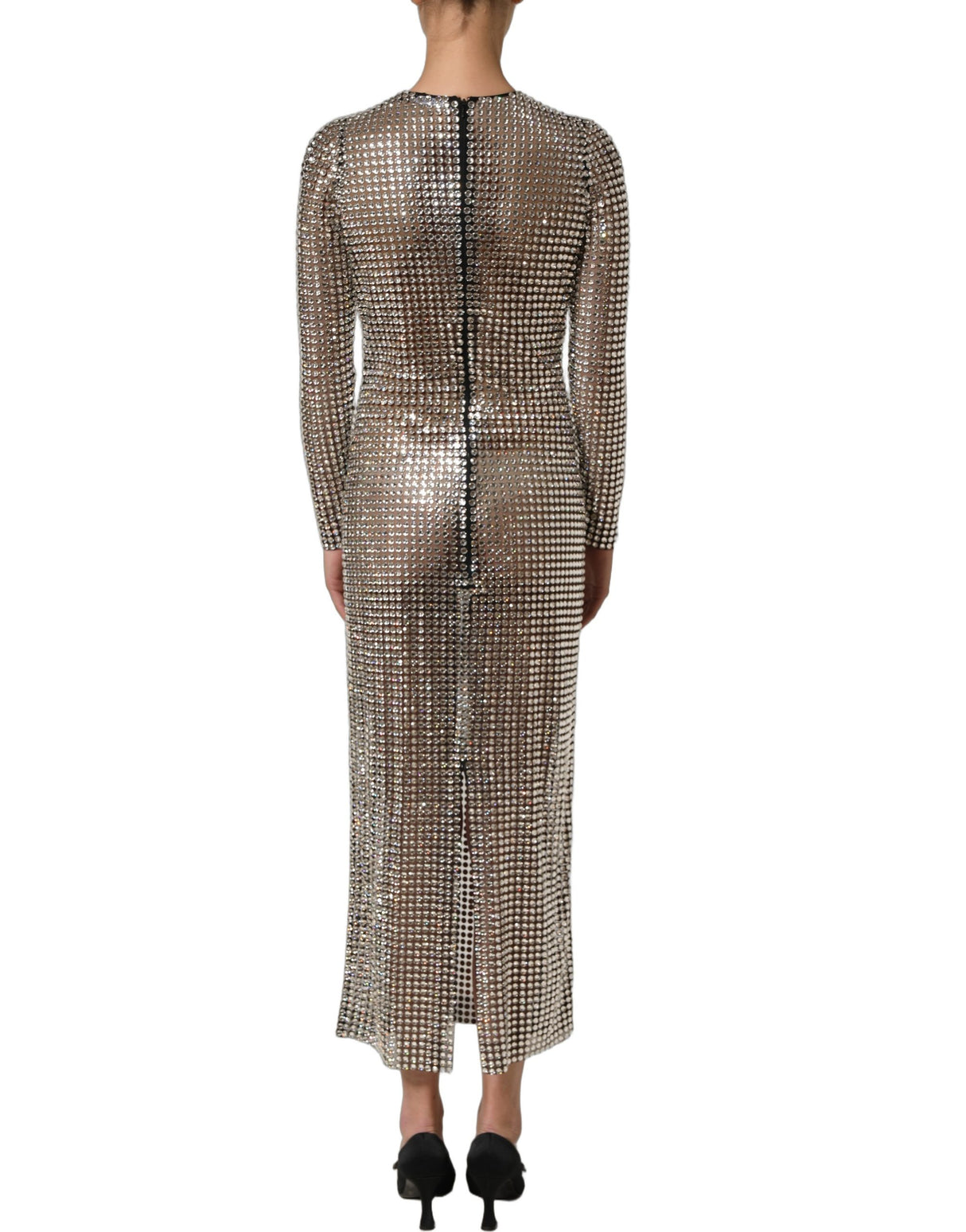 Dolce & Gabbana Beige Crystal Embellished Long Gown Dress