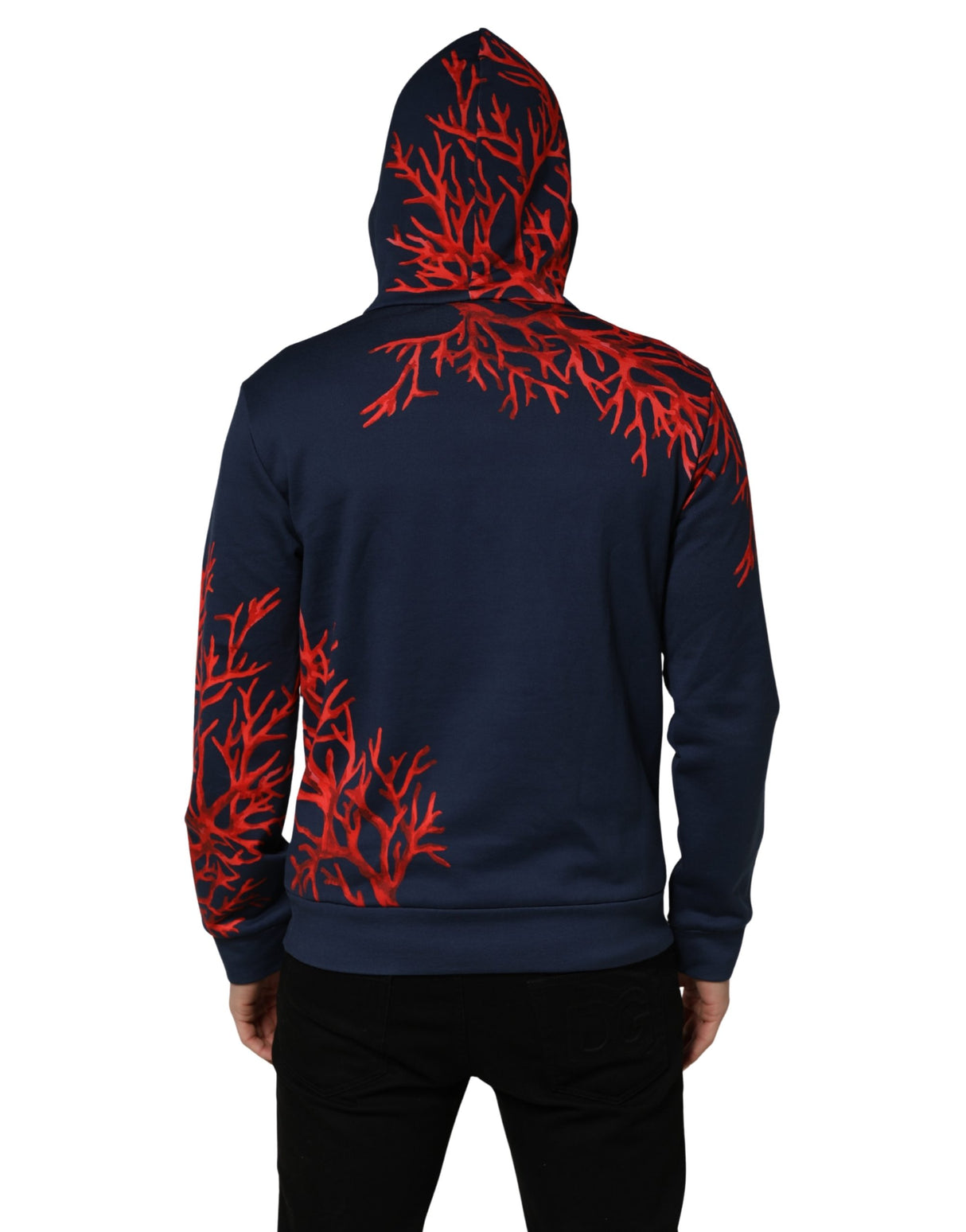 Dolce & Gabbana Blue Cotton Coral Logo Hooded Sweatshirt Sweater