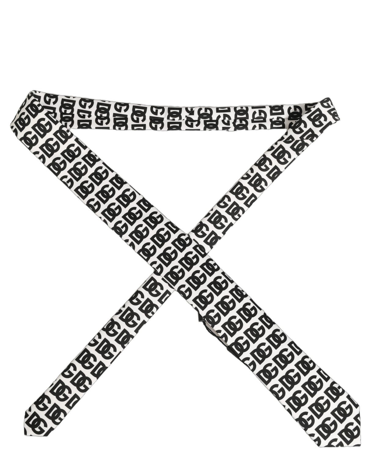 Dolce & Gabbana White Black Logo Monogram Wide Adjustable Men Necktie Tie