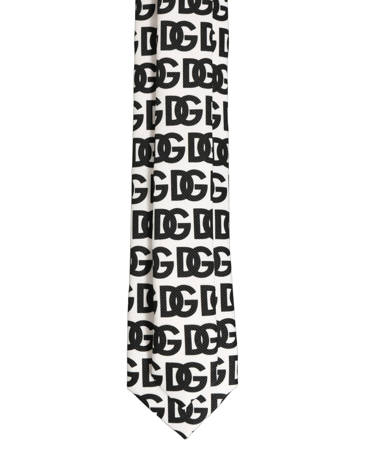 Dolce & Gabbana White Black Logo Monogram Wide Adjustable Men Necktie Tie