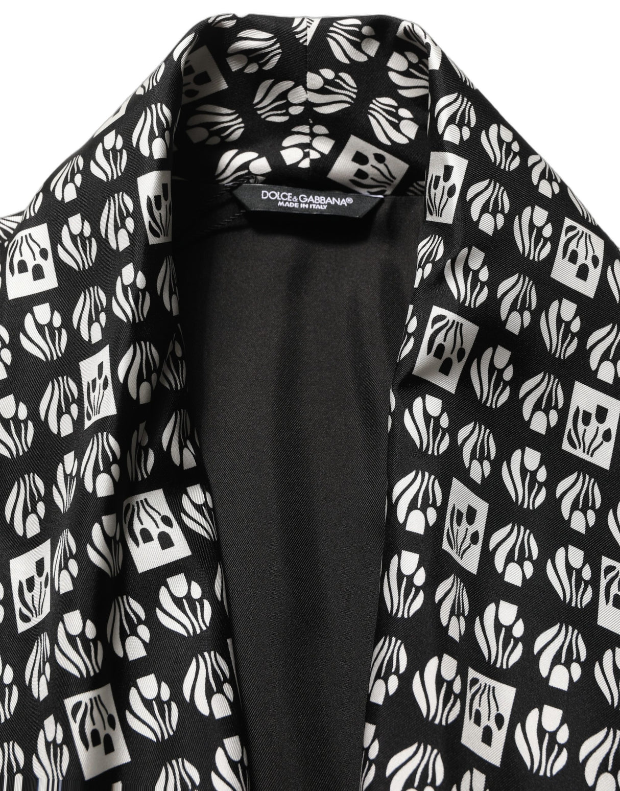 Dolce & Gabbana Black White Silk Men Wrap Robe Coat Jacket