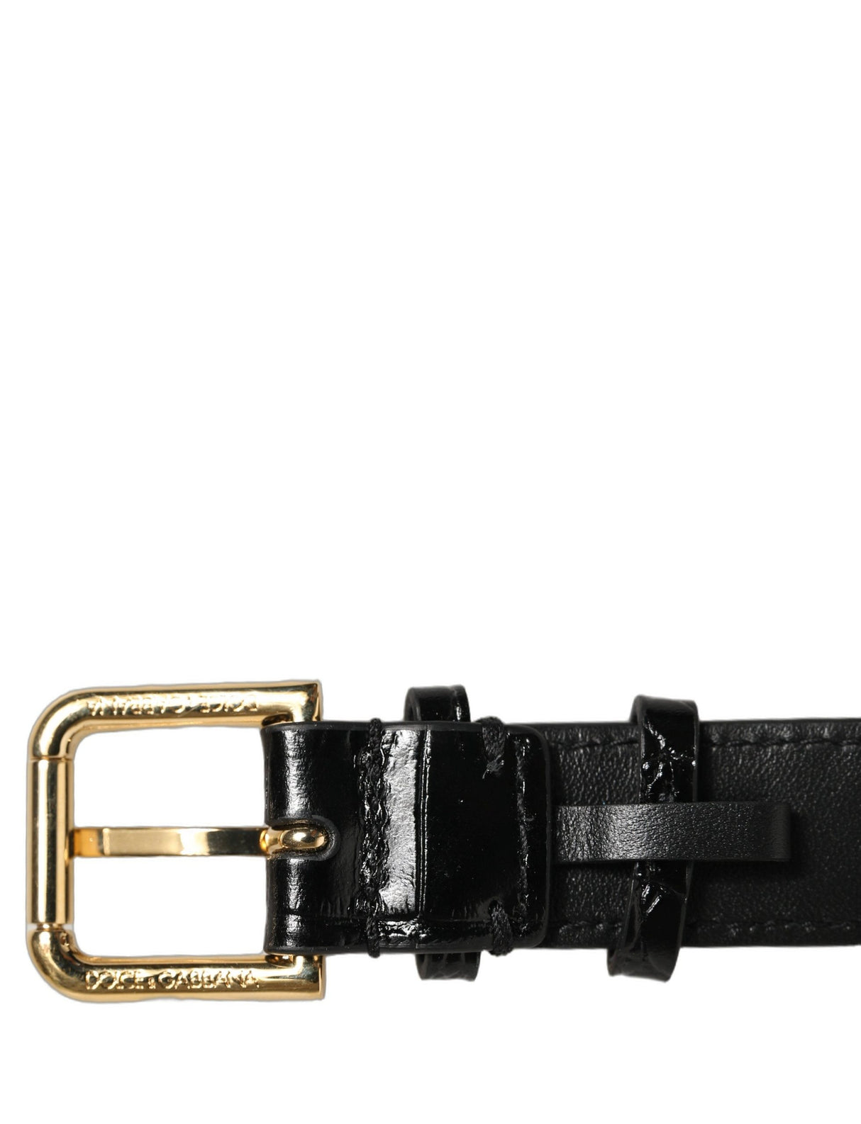 Dolce & Gabbana Black Textured Leather Gold Buckle Belt Strap Bracelet