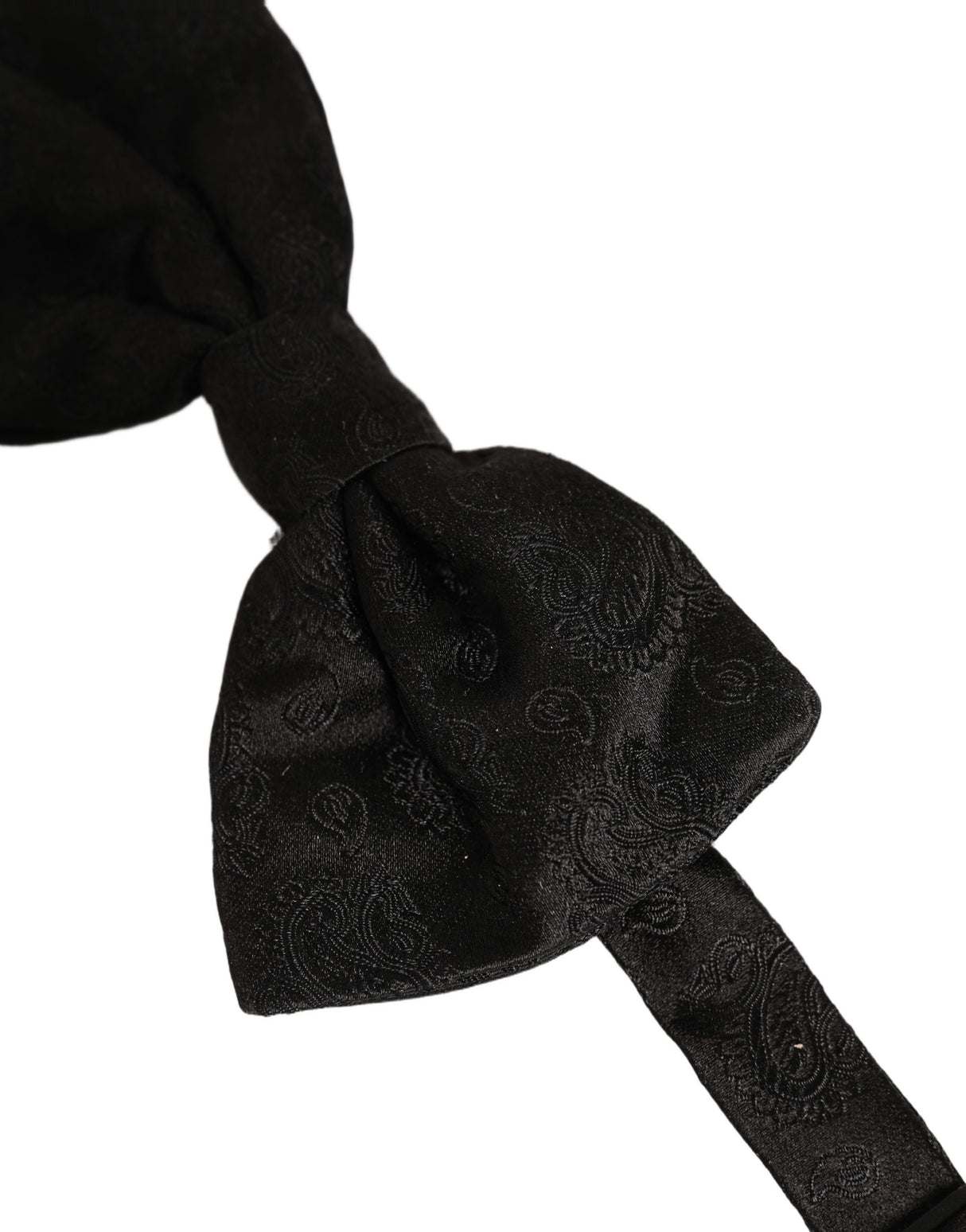 Dolce & Gabbana Men Black Paisley Silk Adjustable Neck Papillon Bow Tie