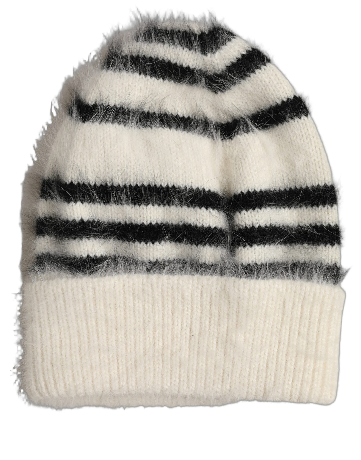 Dolce & Gabbana Black White Striped Angora Knitted Beanie One Size Hat