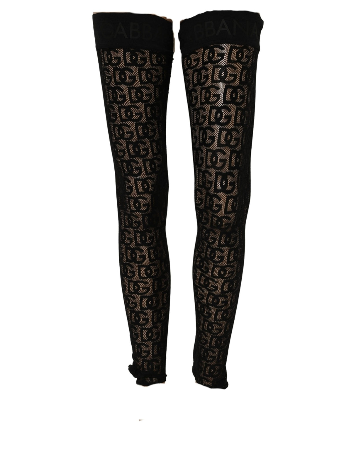 Dolce & Gabbana Black DG Logo Sheer Nylon Thigh High Socks