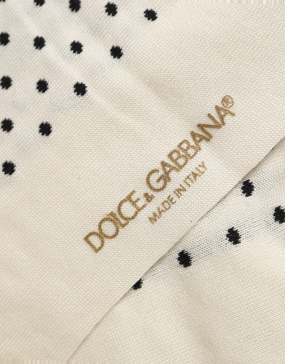 Dolce & Gabbana Off White Cotton Polka Dot Mid Calf Accessory Socks