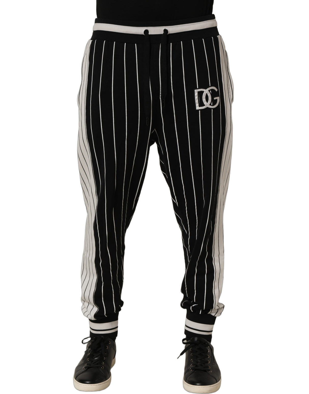 Dolce & Gabbana Black Striped DG Patch Men Sweatpants Pants