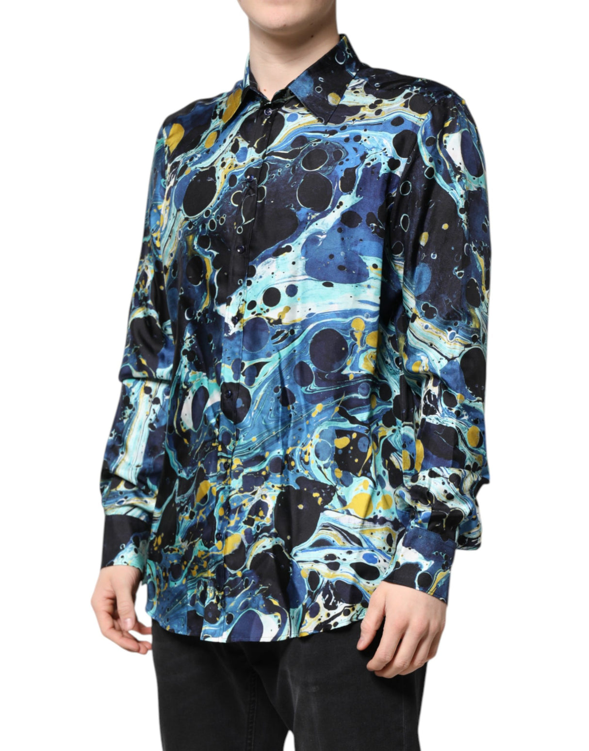 Dolce & Gabbana Blue Marble Print MARTINI Dress Formal Shirt