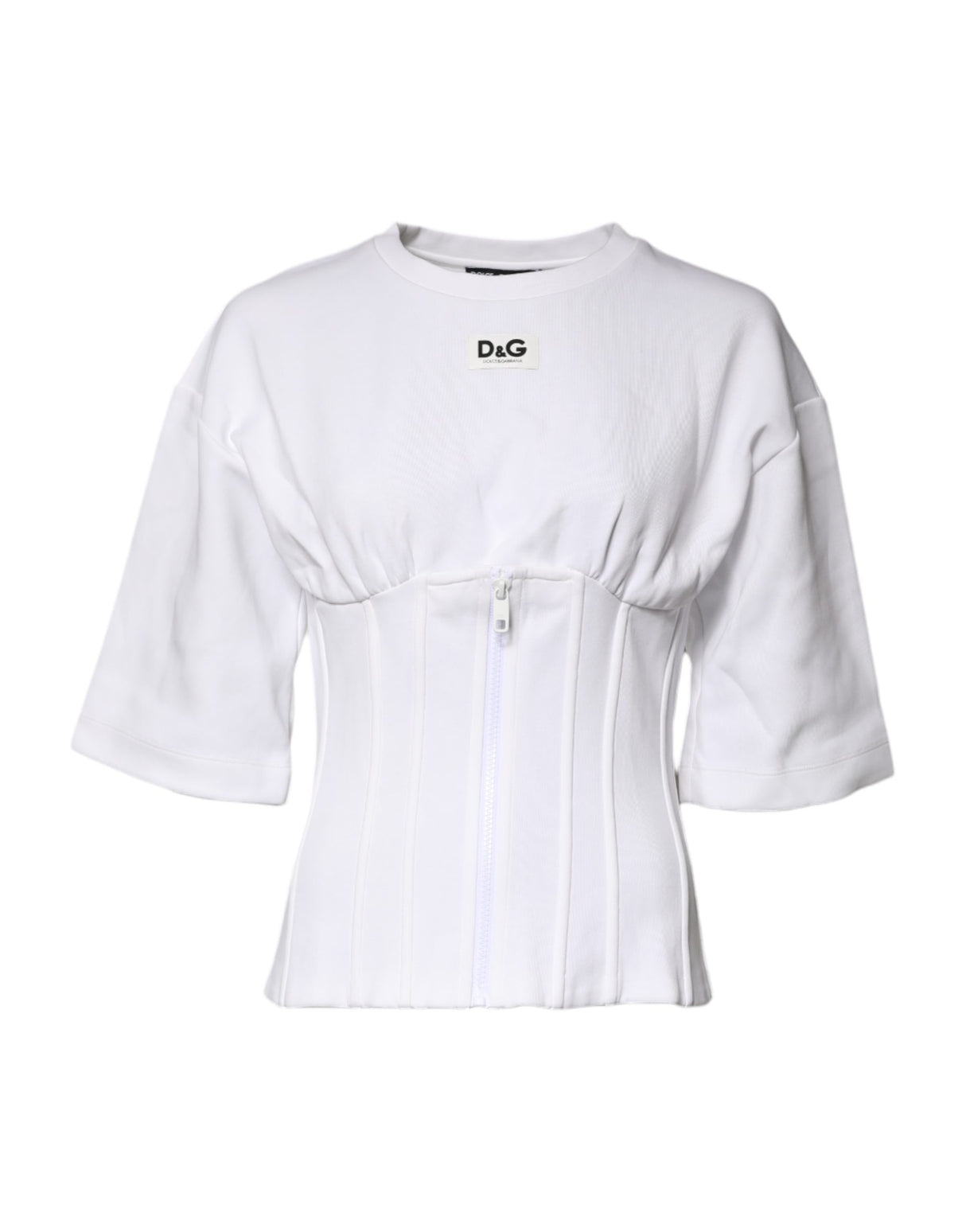 Dolce & Gabbana White Cotton Blend Corset Style Blouse Top