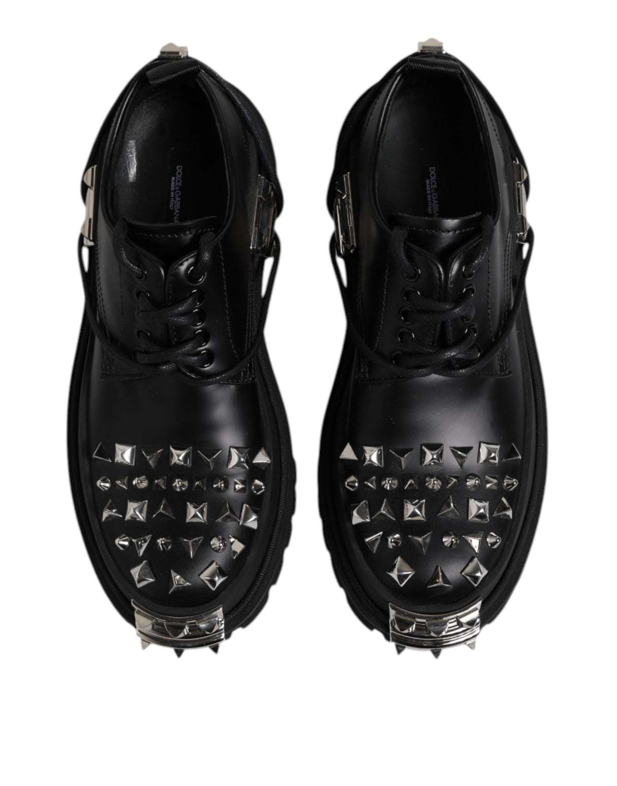 Dolce & Gabbana Black Studded Leather Hi-Trekking Derby Men Shoes