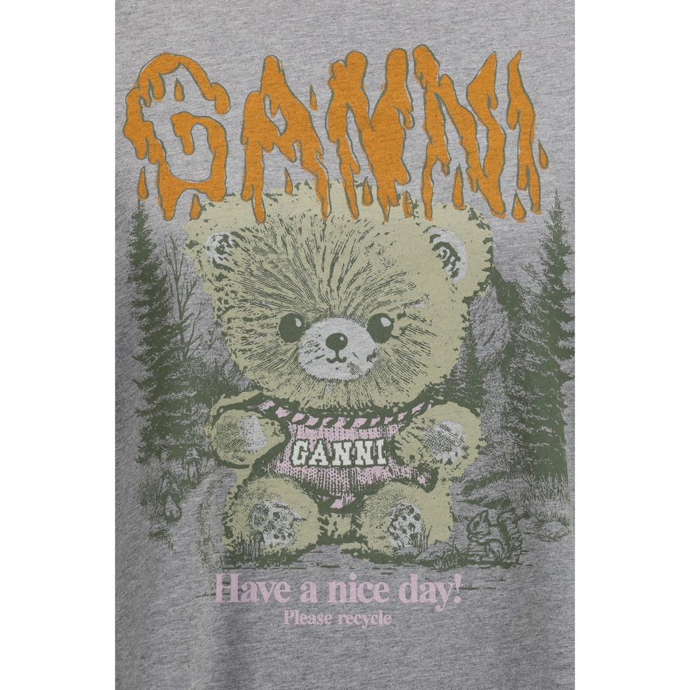 Ganni Gray Cotton T-Shirt