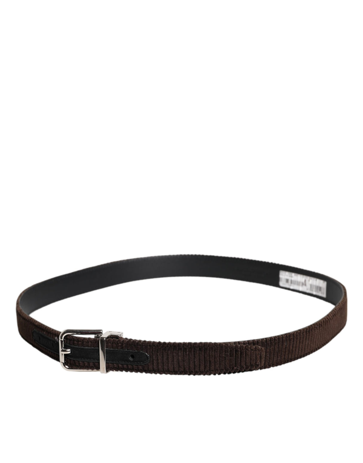Dolce & Gabbana Men Brown Velvet Ridged Silver Buckle Belt